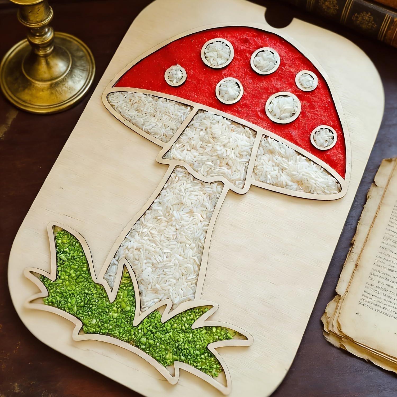 Mushroom Shape Wooden Decorative Tray with Lid | Table Centerpiece Organizer for Home Decor