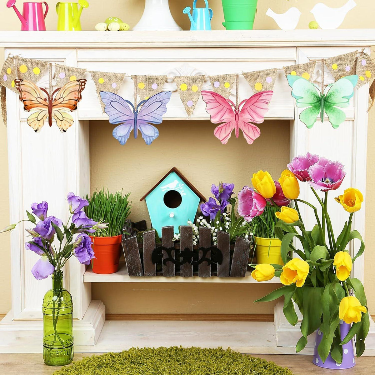 Curious Button 5 Pieces Unfinished Wooden 2Butterfly Style Hanging Ornament for DIY Home Decoration, MDF Cutouts, Perfect Wooden Cutouts for Home Decor, Charming Wooden Hanging Ornaments (5.1x7IN) - Haoser