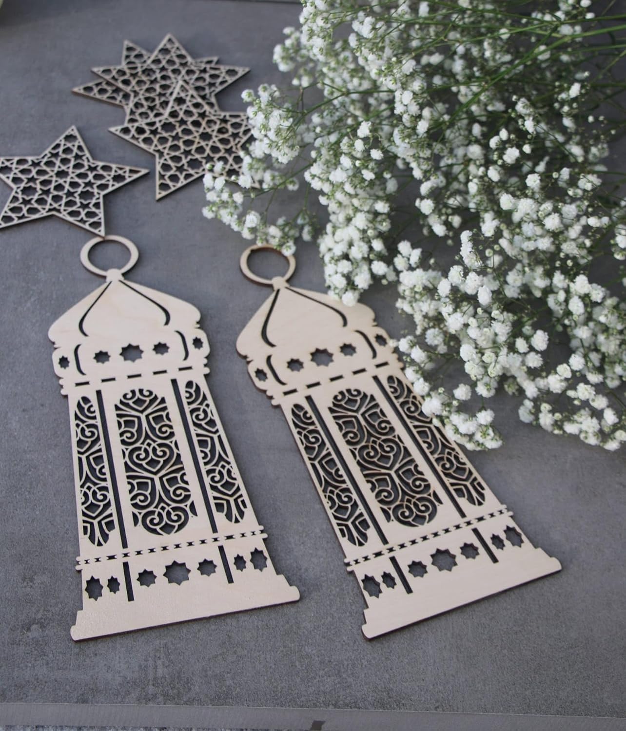 Ramadan Mubarak Wooden Lantern | Islamic Wood Lantern for Home Decor | Ramadan Lamp Wall & Table Decor