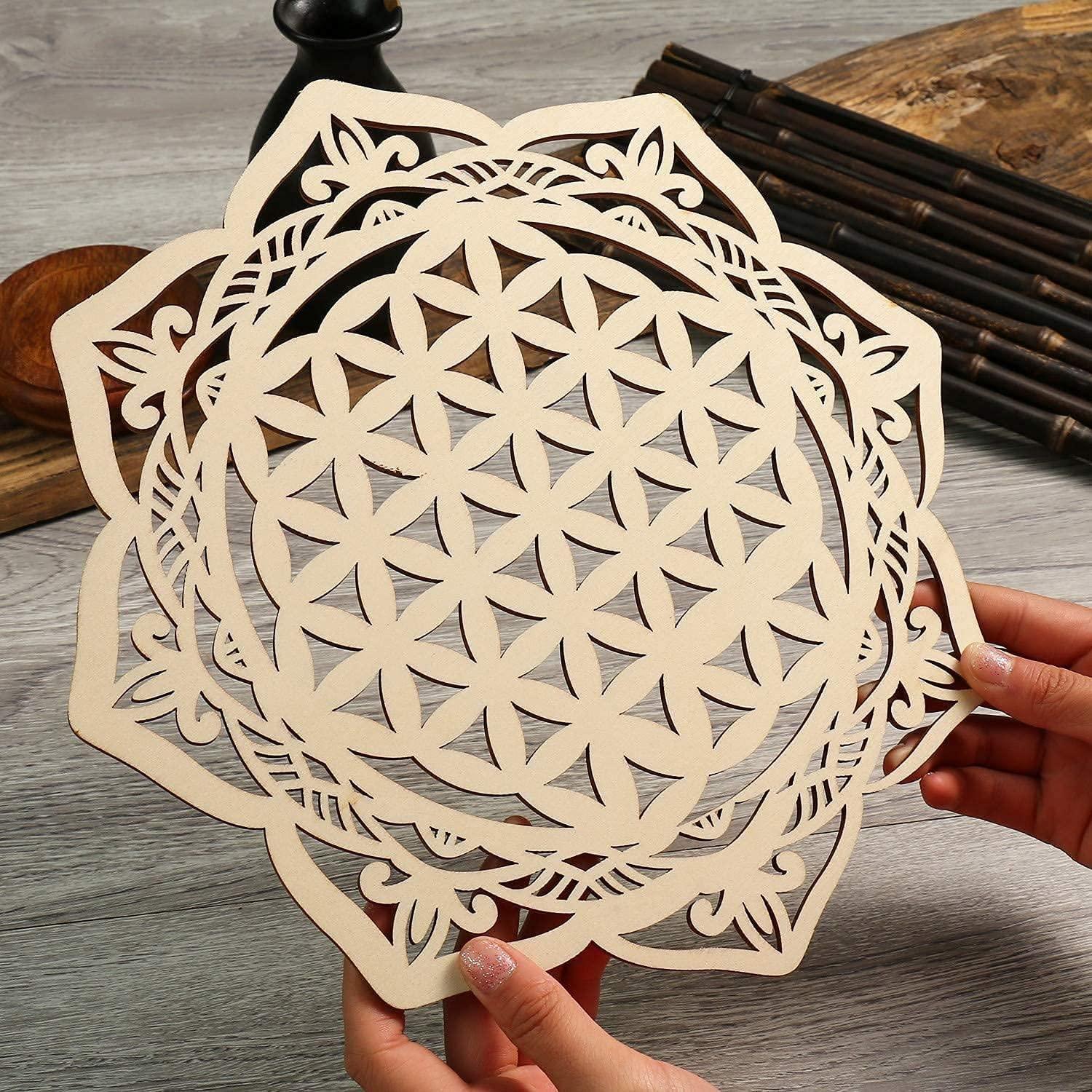 Curious Button Unfinished Wooden Geometry Wall Art Hanging Wall Sculpture Meditation Centerpiece for Home, Living Room, Yoga Wall Art, Wall Decor, Modern Wooden Wall (30 cm) - Haoser