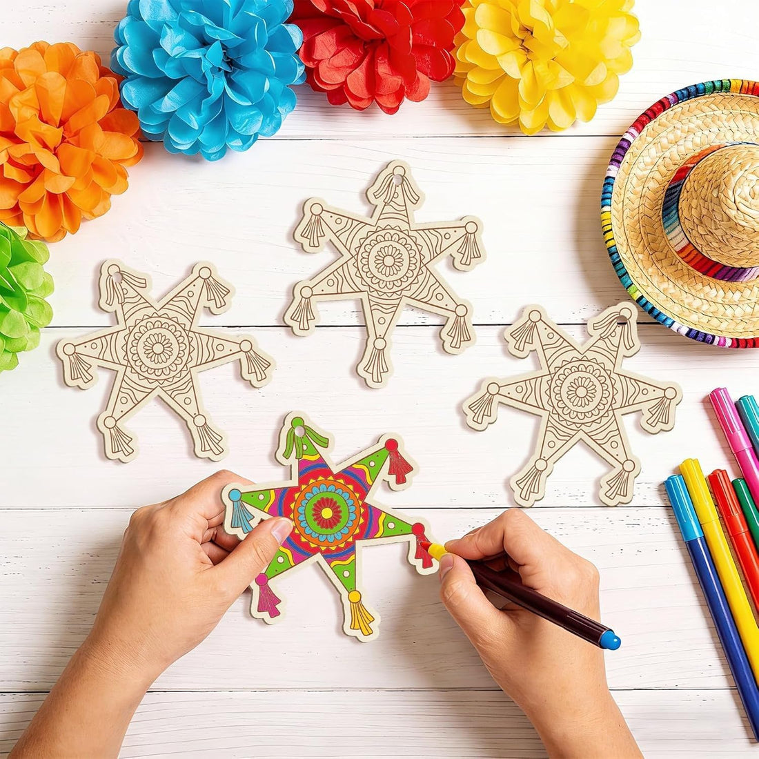 12 Pcs Mini Wooden Cinco De Mayo Cutouts for DIY Craft | Unfinished Mexican Fiesta Theme Shapes for Painting
