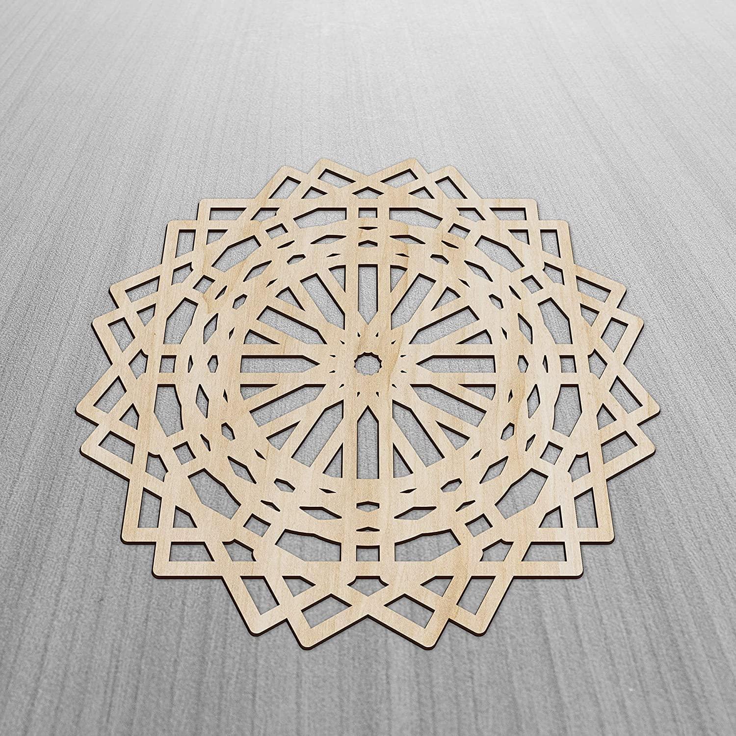 Haoser Mandala Wooden Wall Art, Traditional Star Ornament Polygonal Details, Birch Wood Plywood Rustic Wall Art Accent for Hallway Bedroom Living Room Cafes and Offices (Mandala Design-10_30CM) - Haoser