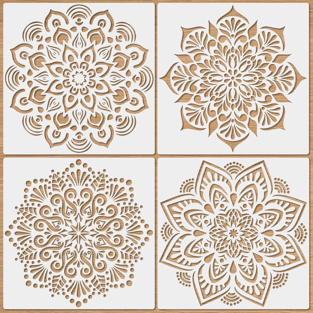 4 Pcs Large Mandala Stencils for Painting – Reusable Flower Art Templates for Spray Paint, Graffiti