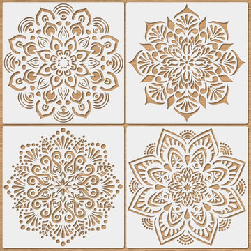 4 Pcs Large Mandala Stencils for Painting – Reusable Flower Art Templates for Spray Paint, Graffiti