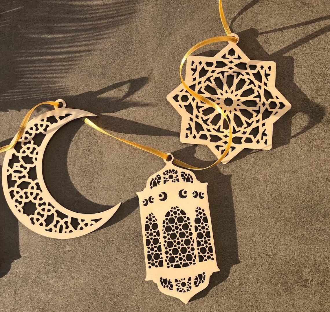 Curious button Set of 6 MDF Ramadan Mubarak Hanging Items Decoration|,Eid Decors,Ramadan Kareem Ramadan Decorations,Eid Gifts Islamic Table Decor Islamic Wall Art Ramadan Mubarak - Haoser