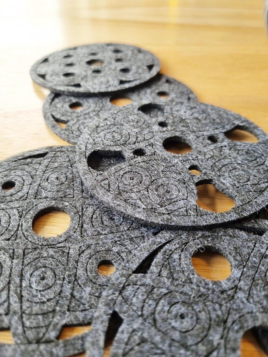 Set of 9 Geometric Felt Coasters – Gray | 4 Inch Round Laser-Cut Drink Coasters | Modern Table Decor & Surface Protection | Washable Felt Coaster Set