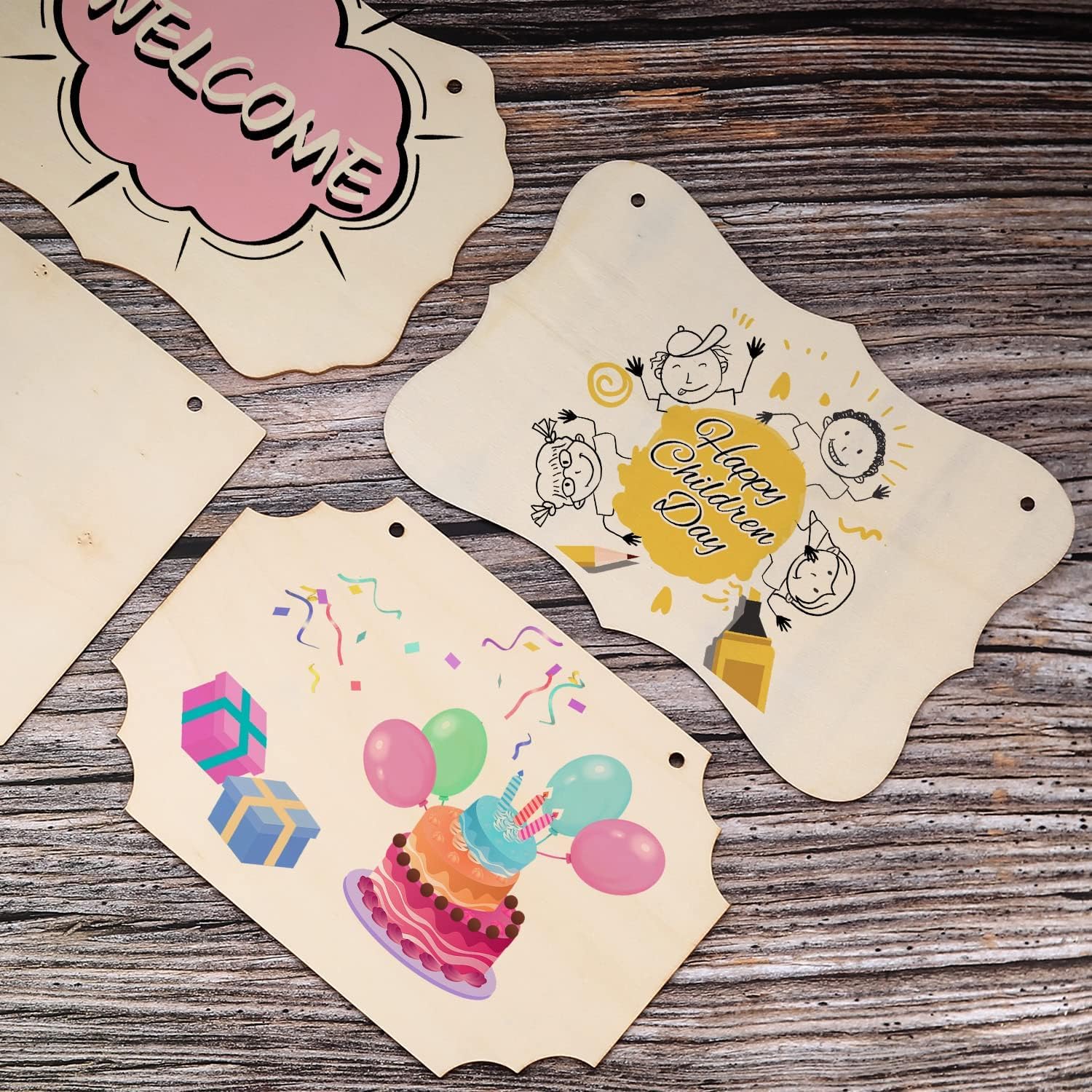 12 Pcs Unfinished Blank Wood Signs, Wooden Hanging Plaques Blank, Decorative Wood Plaque