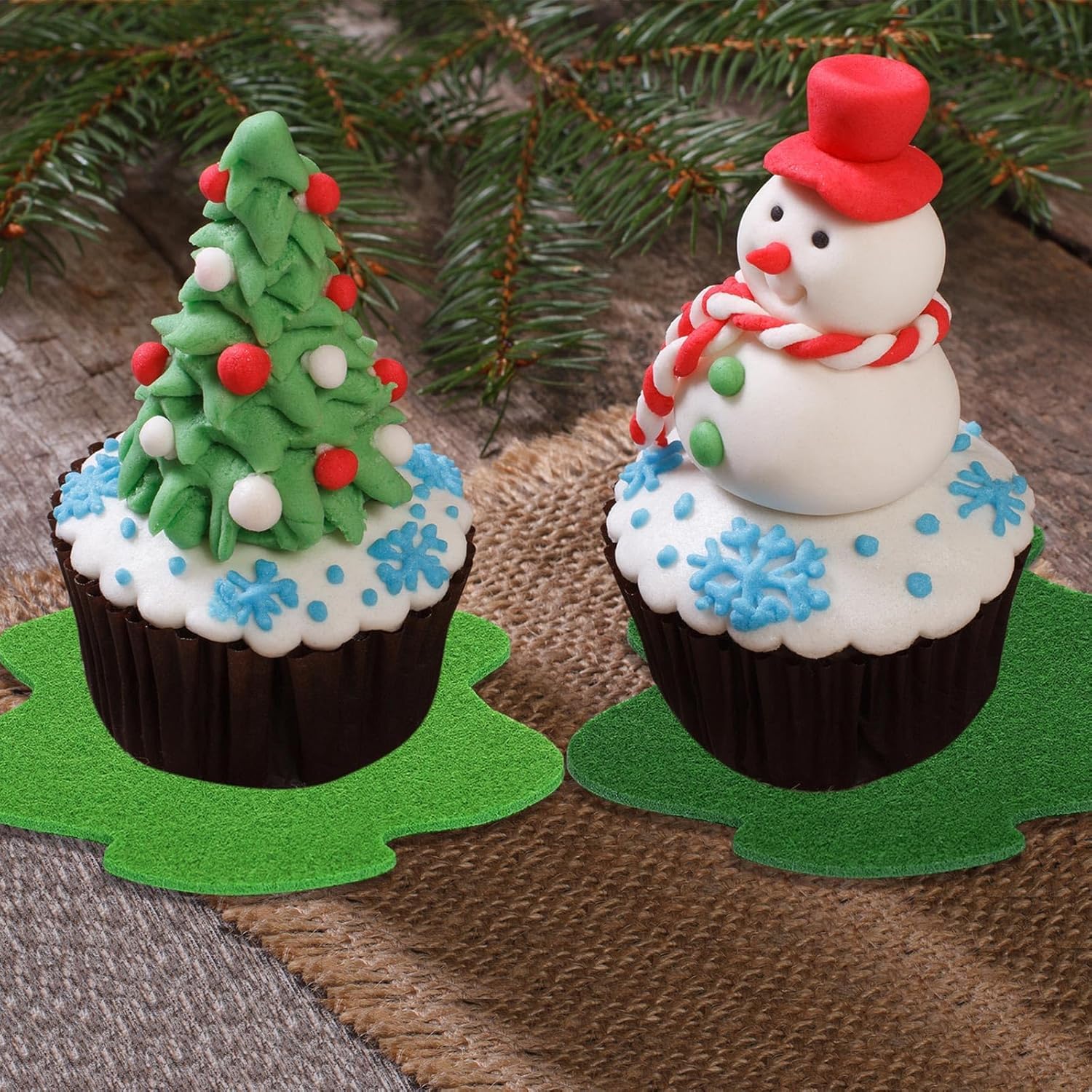 16 Pcs Christmas Tree Felt Coasters – Green Holiday Drink Mats for Tea Coffee Cups, 4 Inch