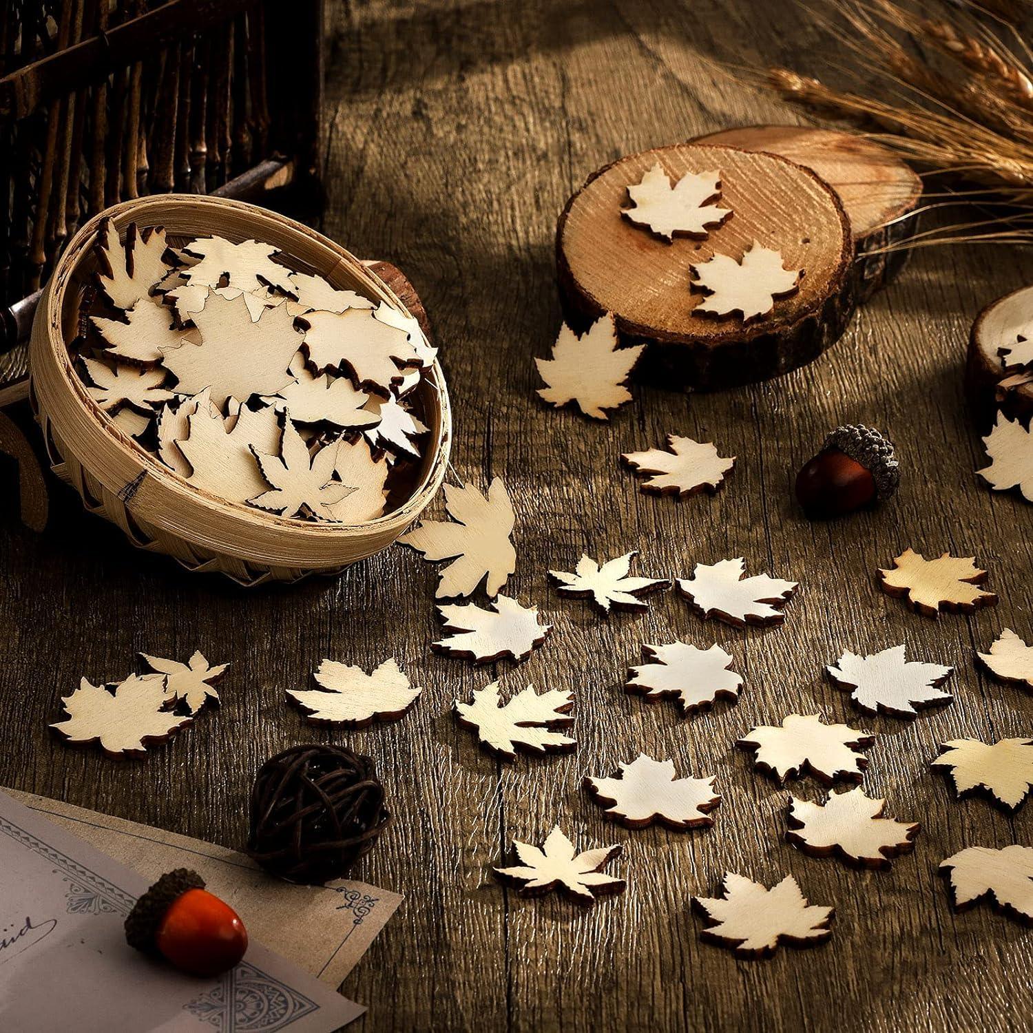 Haoser Wooden Maple Leaf Slice Maple Leaf Wood Pieces Mini Wooden Maple Leaf Cutout Unfinished Blank for Thanksgiving Fall DIY Decoration 1.2 Inch 80 Pieces - Haoser