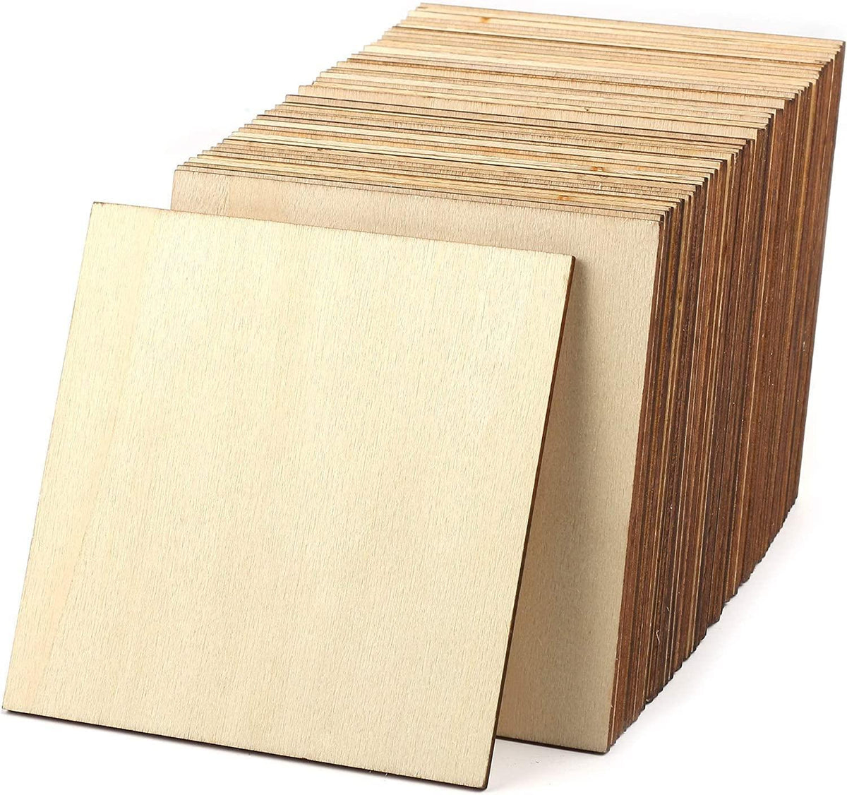 Haoser 50Pcs Unfinished Wood Pieces 4x4 Inch Square Blank Wooden,Wooden Cutouts for Crafts,Squares Cutout Tiles Unfinished Wood Cup Coasters Natural Slices Wooden Square Cutouts for Ornaments. - Haoser