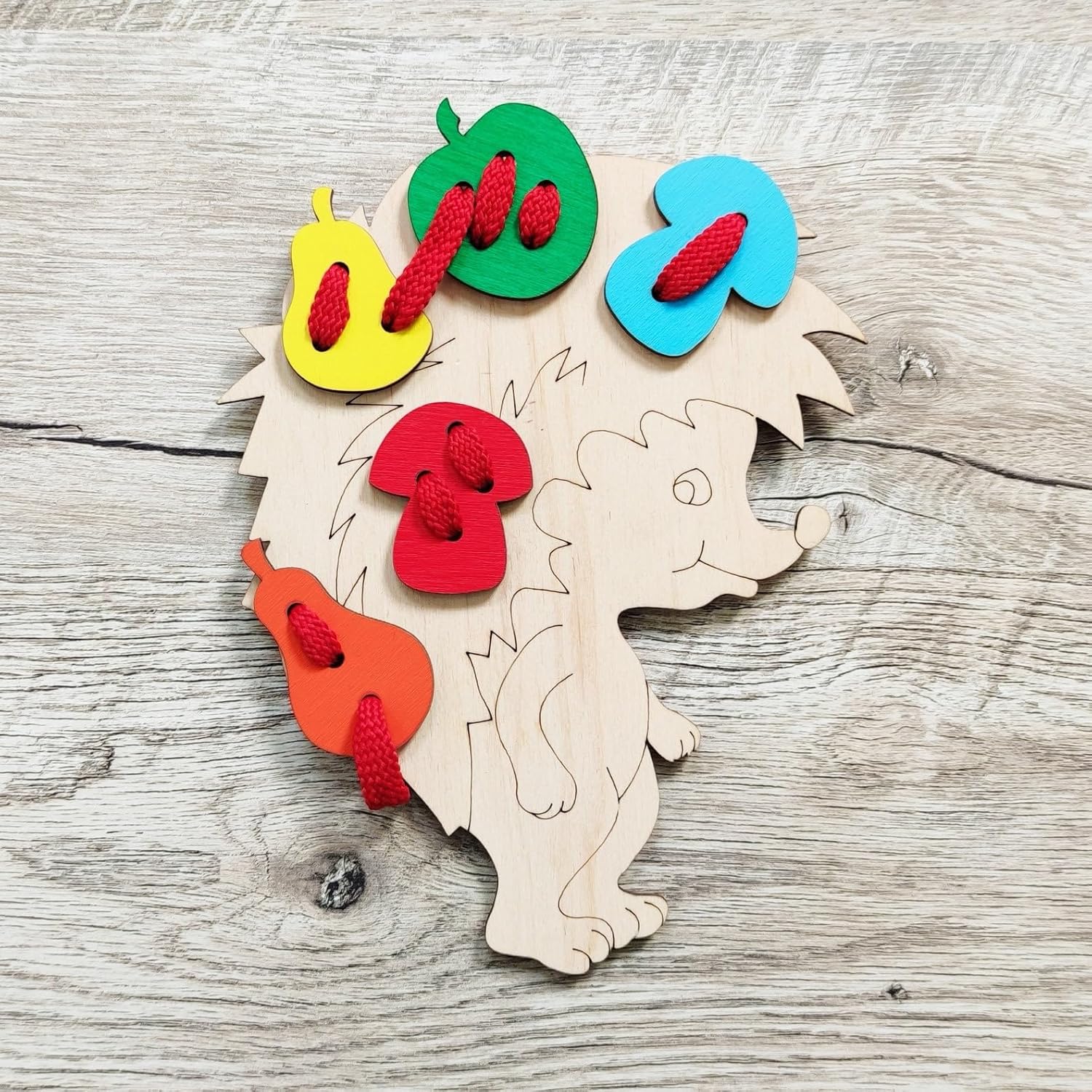 3 Pcs Wooden Hedgehog Lacing Toy for Kids | Montessori Threading Board | Fine Motor Skills Learning Toy