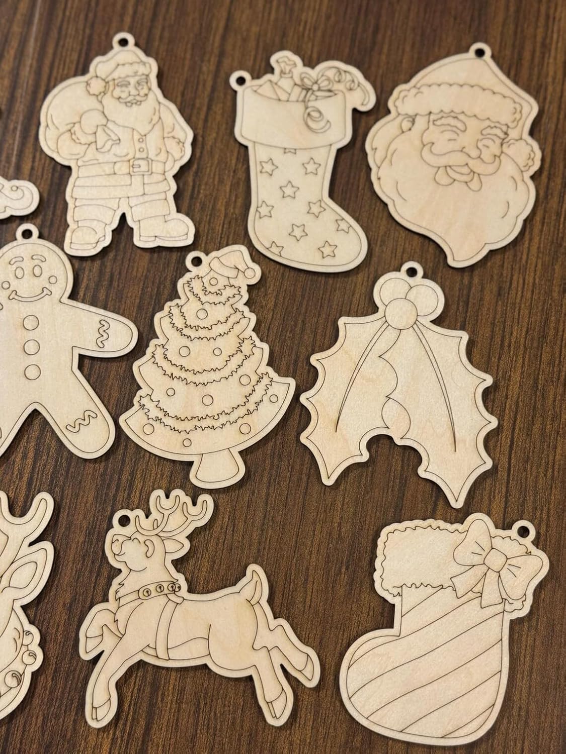 Pack of 10 Wooden Christmas Ornament Blanks | 4 Inch Unfinished Holiday Ornaments for Kids Crafts | DIY Paintable Xmas Tree Decorations | Wood Christmas Craft Kit
