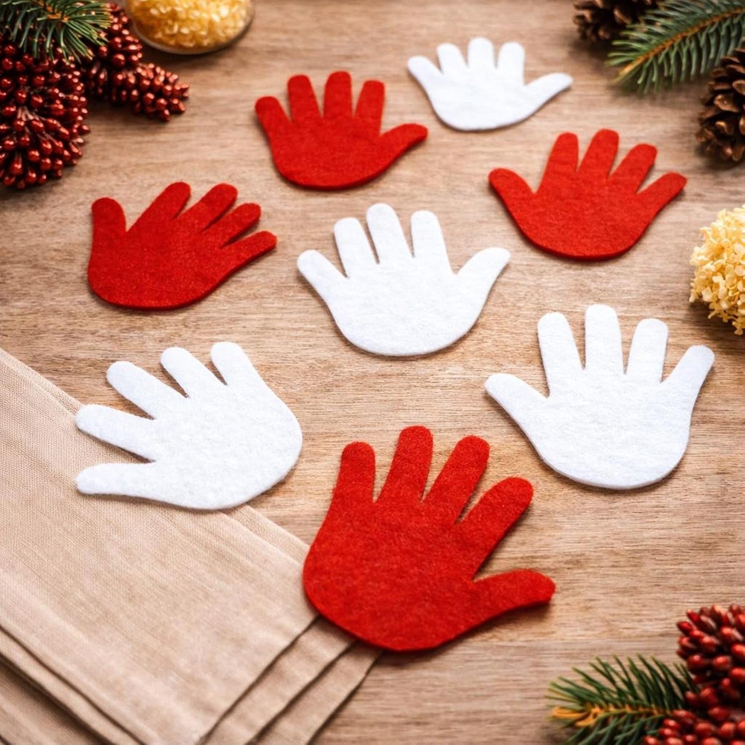 8 Pcs Felt Hand Cutouts (3.94 x 4.52 Inch) | Red & White Craft Shapes for DIY Sewing