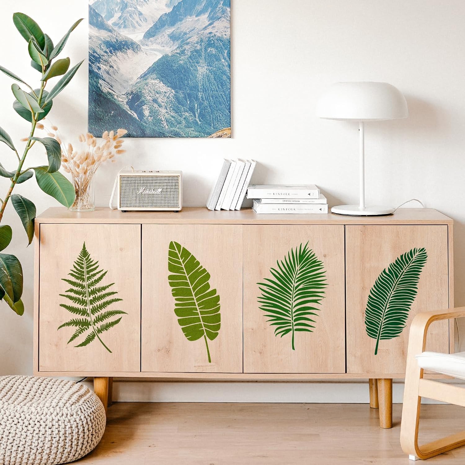 6 Pcs Leaf Stencils for Wall Painting – Tropical Palm Leaf Stencil Set – Reusable Plastic Plant Templates for Home Wall Décor