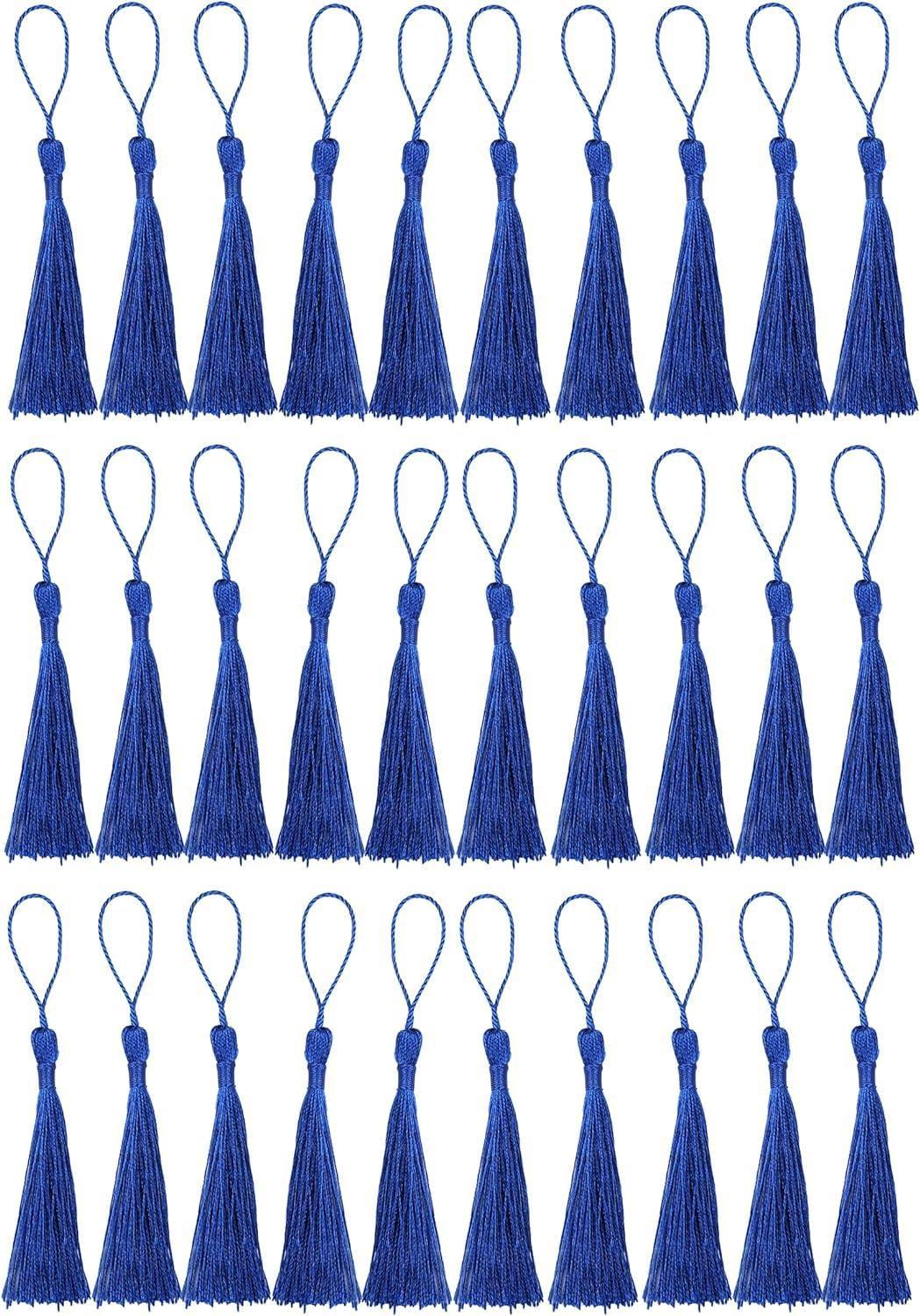 Haoser 20 Pcs Handmade Sewing Tassels Bookmark Tassels with Cord Loop, Tassels for Keychain Earring Jewelry Making, Graduation, Clothing Sewing Tassels, DIY Craft Projects?Navy Blue - Haoser