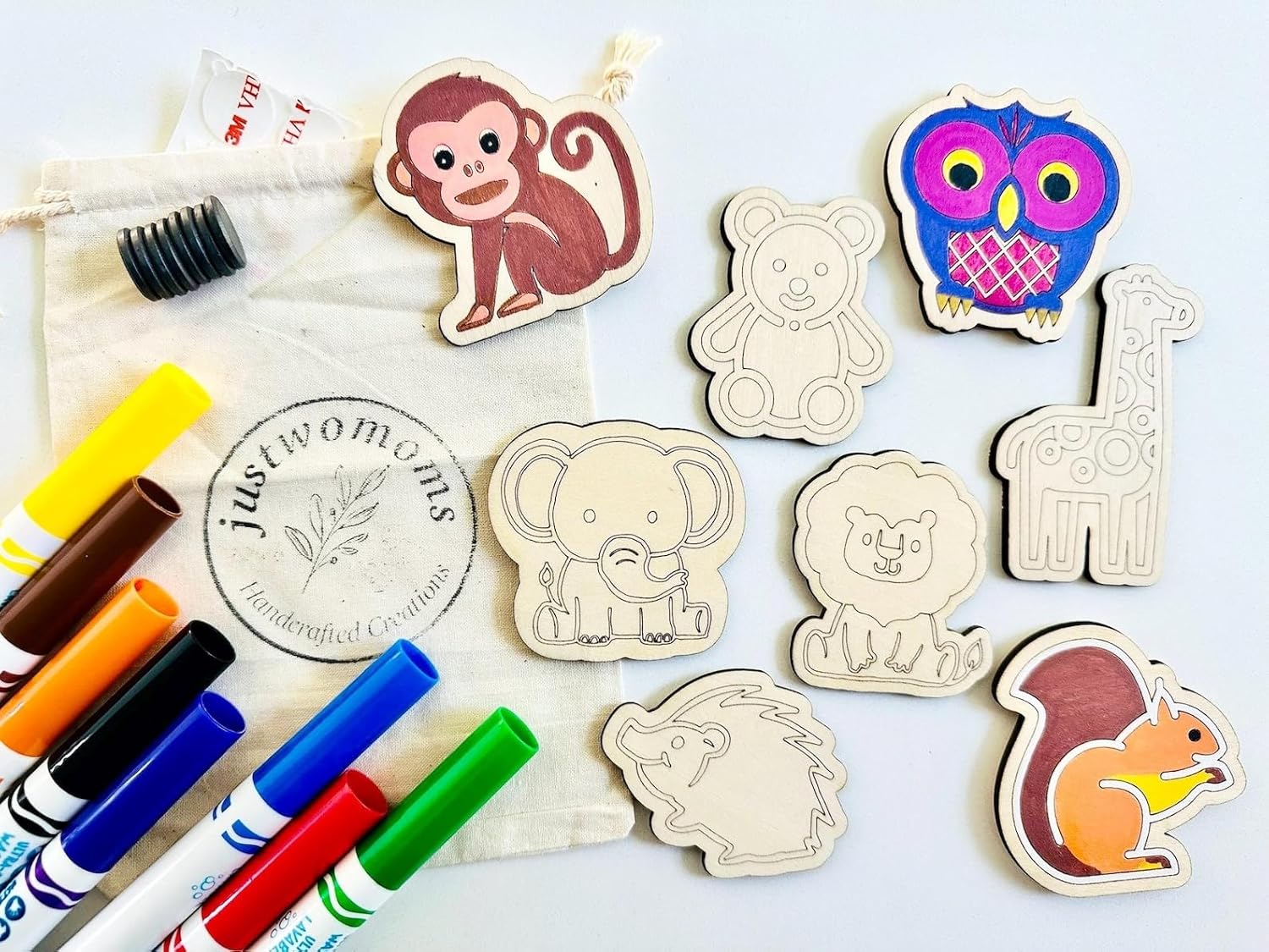 8 Pcs DIY Magnetic Jungle Animal Craft Kit | MDF Wooden Shapes