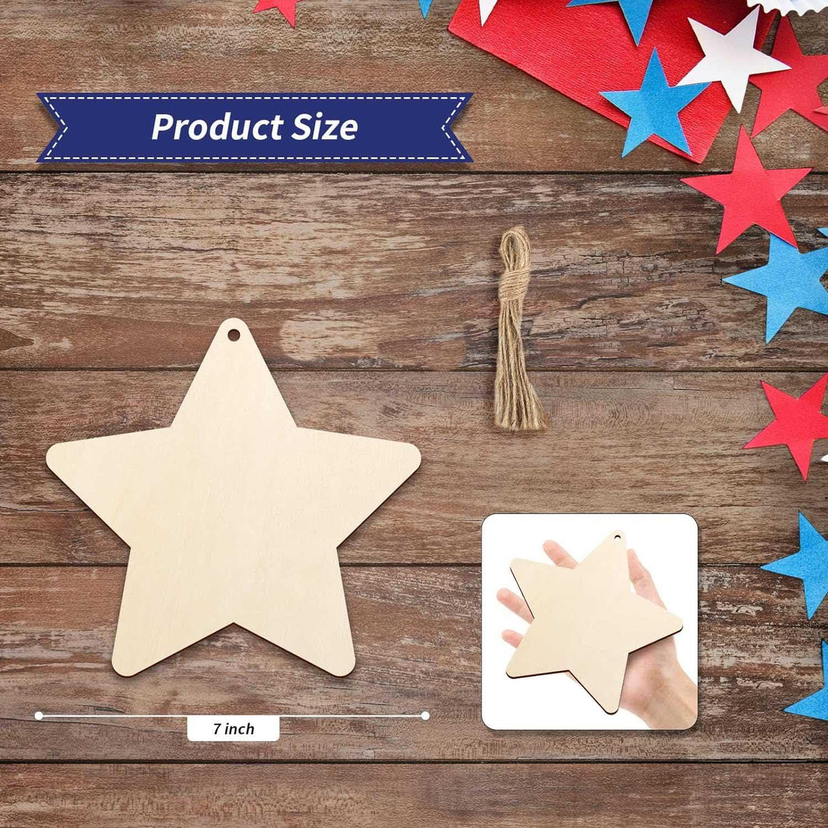 Curious Button 5 Pieces Unfinished Wooden Star Style Hanging Ornament for DIY Home Decoration, MDF Cutouts, Perfect Wooden Cutouts for Home Decor, Charming Wooden Hanging Ornaments (7x7IN) - Haoser