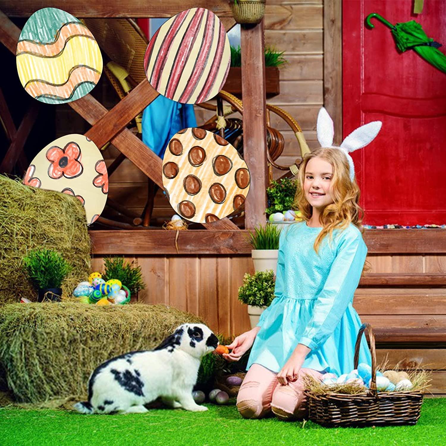 Haoser Pack of 8 Pieces Easter Egg Wooden Slices Unfinished Wooden Cutouts DIY Craft Blank Oval Shape Wood Hanging Ornaments for Painting Home Holiday Party Decor - Haoser