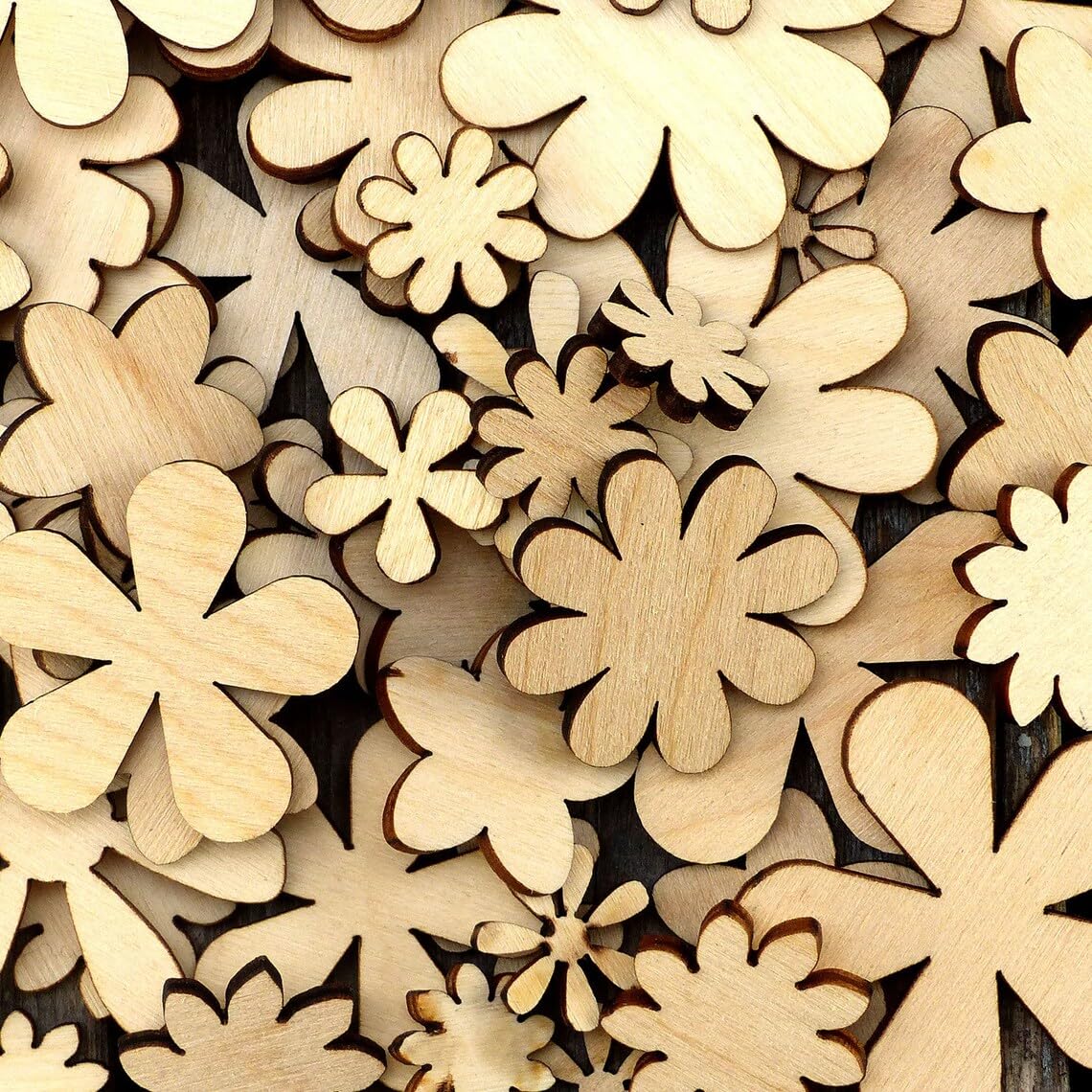 100 Pcs Small Wooden Flower & Daisy Craft Shapes – Unfinished Plywood Cutouts