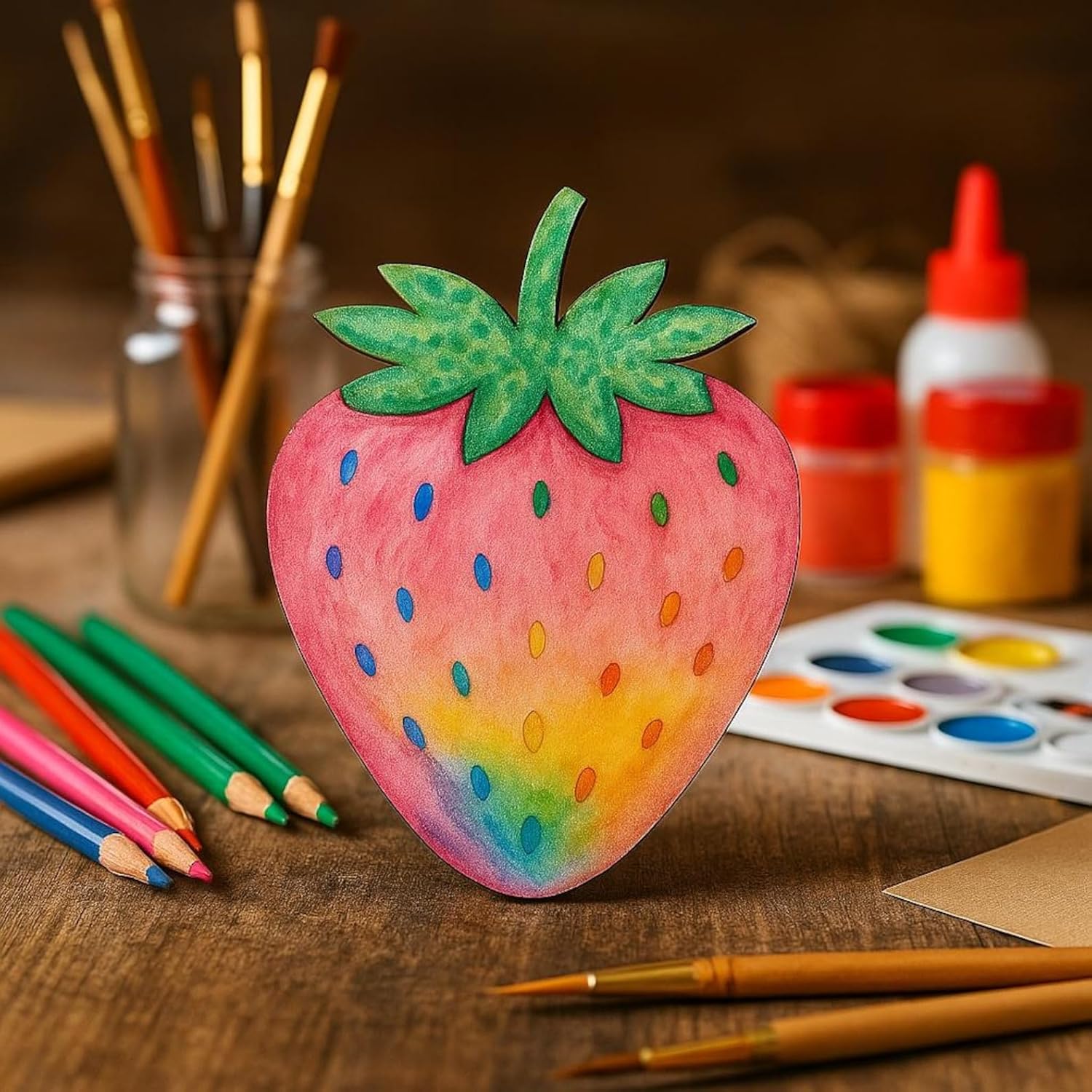 10 Pcs Strawberry Wooden Craft Blanks | 4 Inch MDF Strawberry Cutouts | DIY Fruit Craft Shapes for Painting