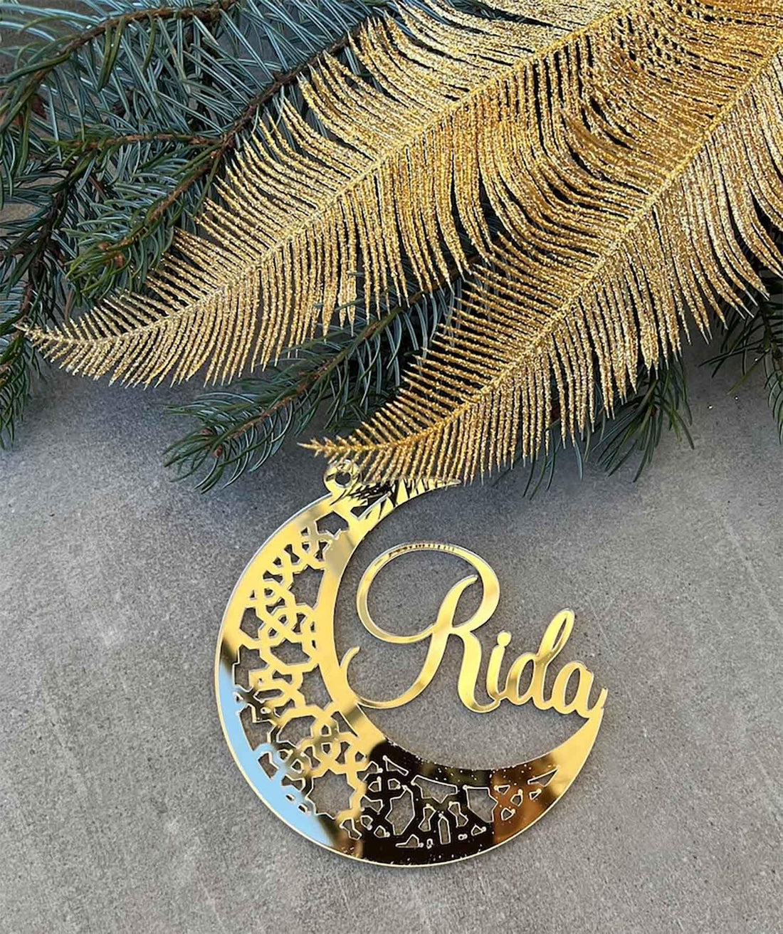 Curious Button Wooden Ramadan Moon Custom Name Eid decors, Mubarak sign, Ramadan sign, Eid Moon Custom Text Ramadan Gift (25cm) - Haoser