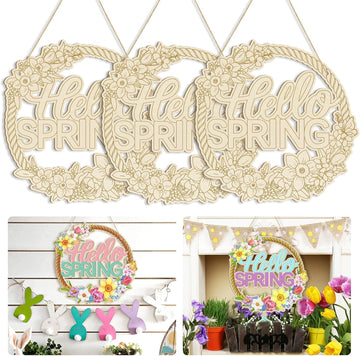 3 Pcs Wooden Spring Ornaments to Paint, Flower Wooden DIY Blank Unfinished Round Wood
