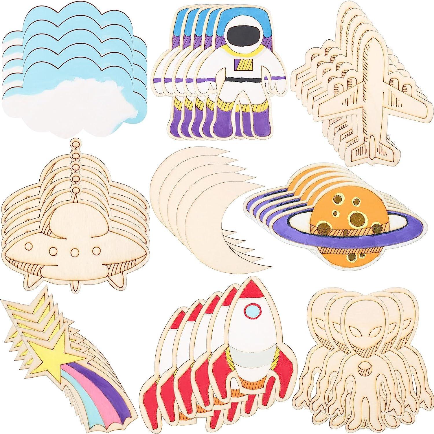 Haoser Set 18 Unfinished Wooden Cutouts Wooden Paint Crafts for Decoration Kids DIY Craft Art Project, MDF Cutouts for Art and Craft,(2 Pcs in Each Shape) (4.9x2.8 Inch) Pack of 2 - Haoser