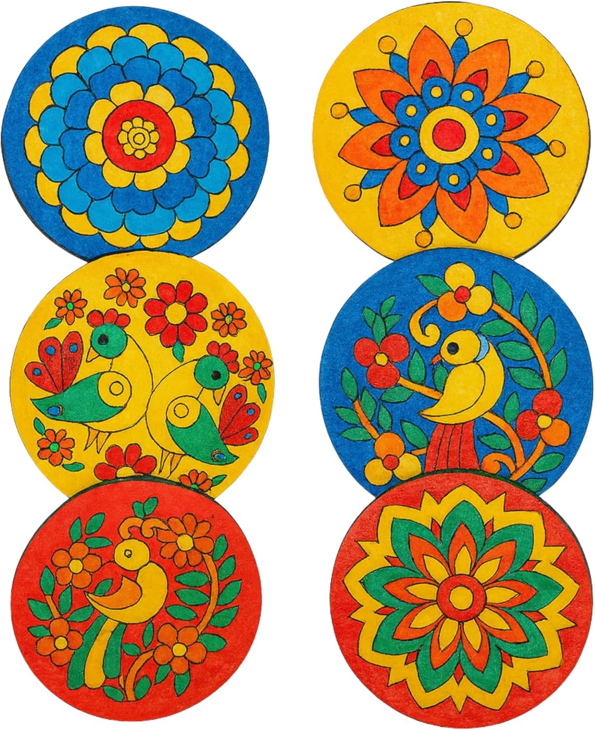 Set of 6 DIY Mandala Art Coaster Painting Kit | Pre-Marked Wooden Coasters