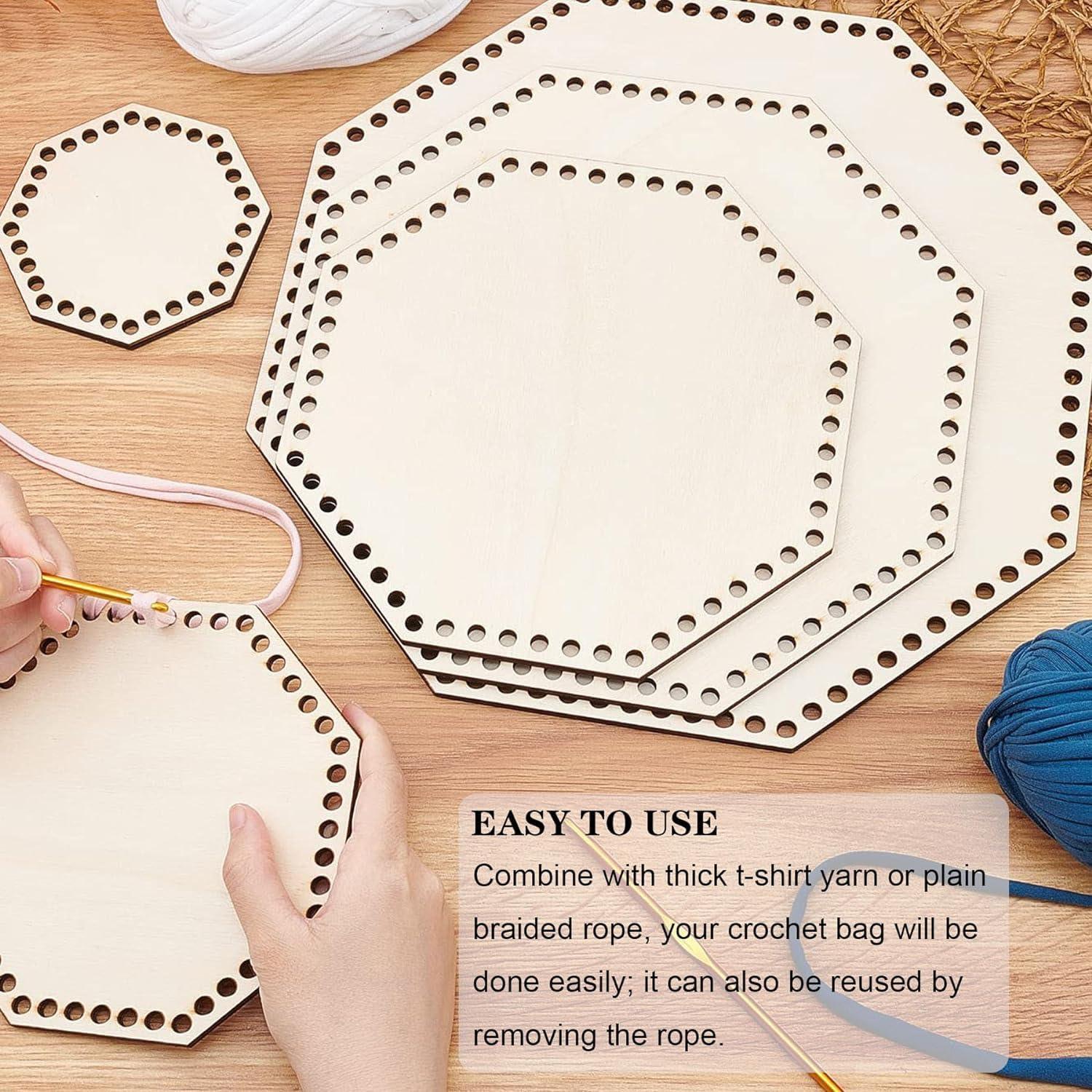 Haoser Hexagonal Wooden Basket Bottom Wooden Base Shape Blank Crochet Base for DIY Basket Craft Weaving Making Supplies, Unfinished Wooden Base Laser Cut with Hole (5 Pieces, 5 Sizes) - Haoser