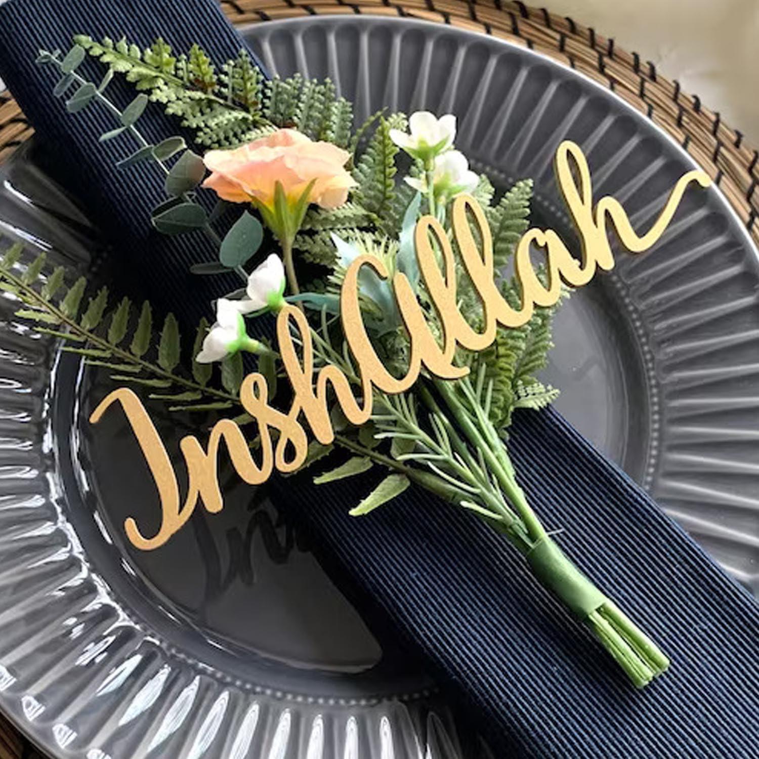 Haoser Wood Cutout Table Place Card Gather Wood Word Table Decorations, Blessings Place Cards Elegant Islamic Event Decor for Weddings, Parties, and Special Occasions - Haoser