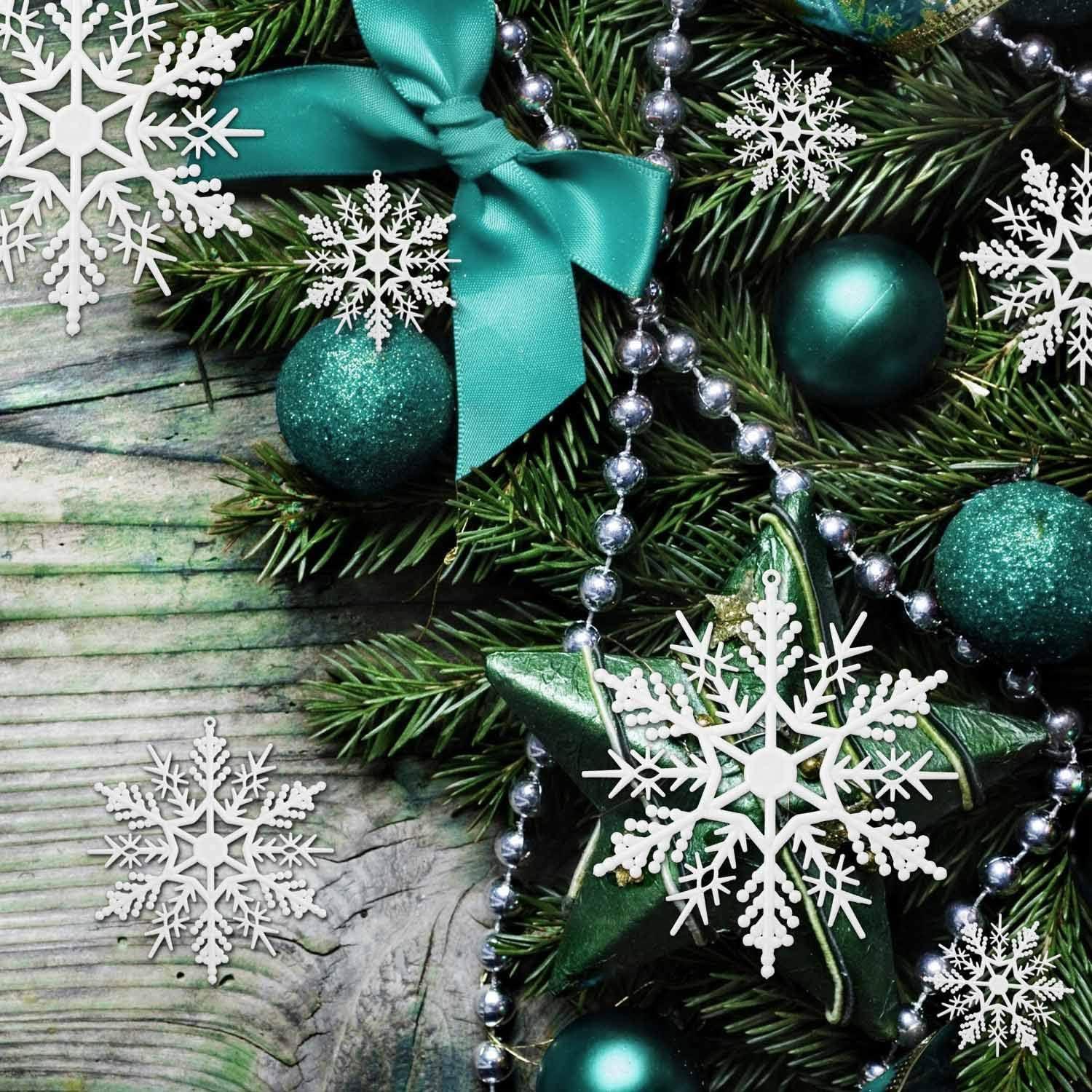 Haoser Christmas Tree Decoration Snowflake Ornaments - 4 Pack White Glitter Snowflake Christmas Hanging Ornaments for Xmas Holiday New Year Winter Wonderland Home Party - Haoser