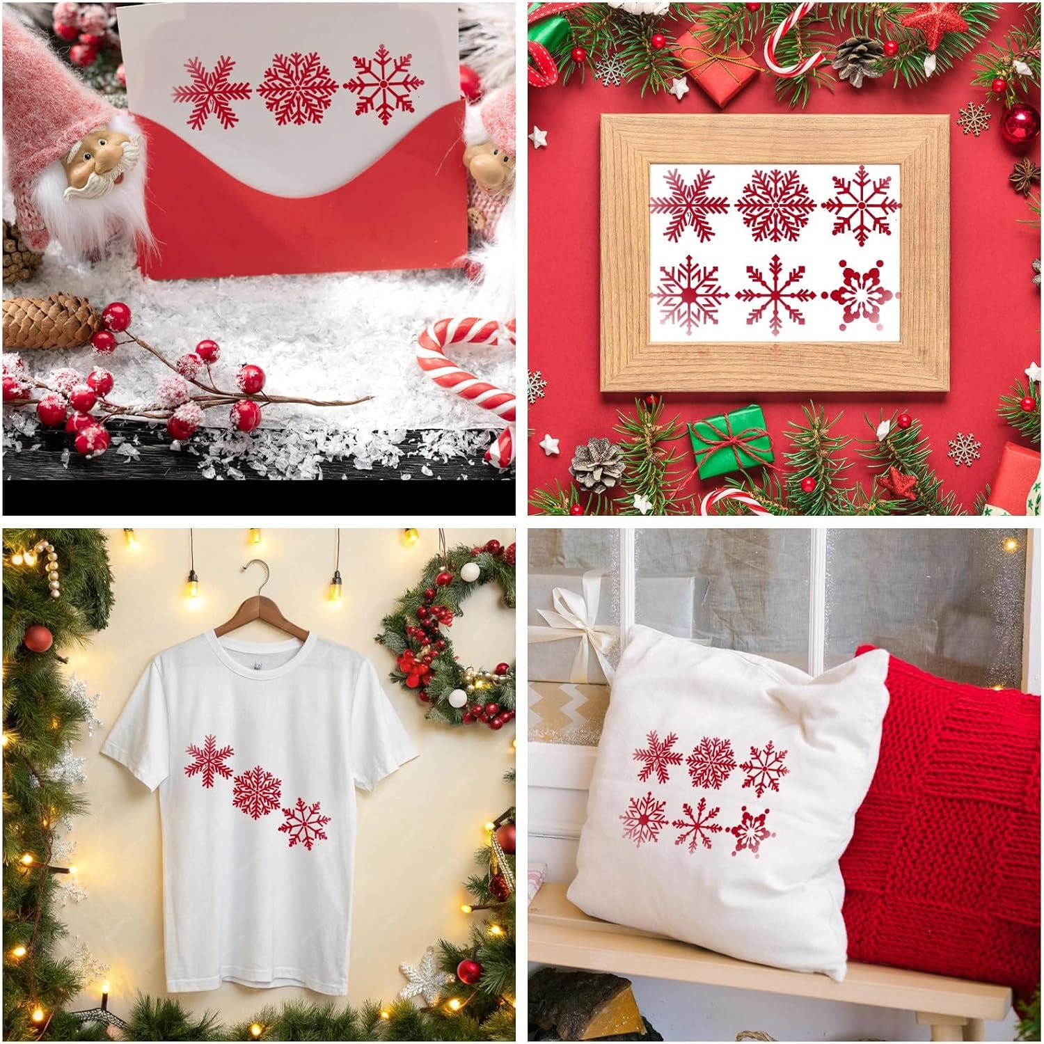 4 Pcs Christmas Snowflake Stencils | Reusable Plastic Winter Snowflake Templates for Crafts