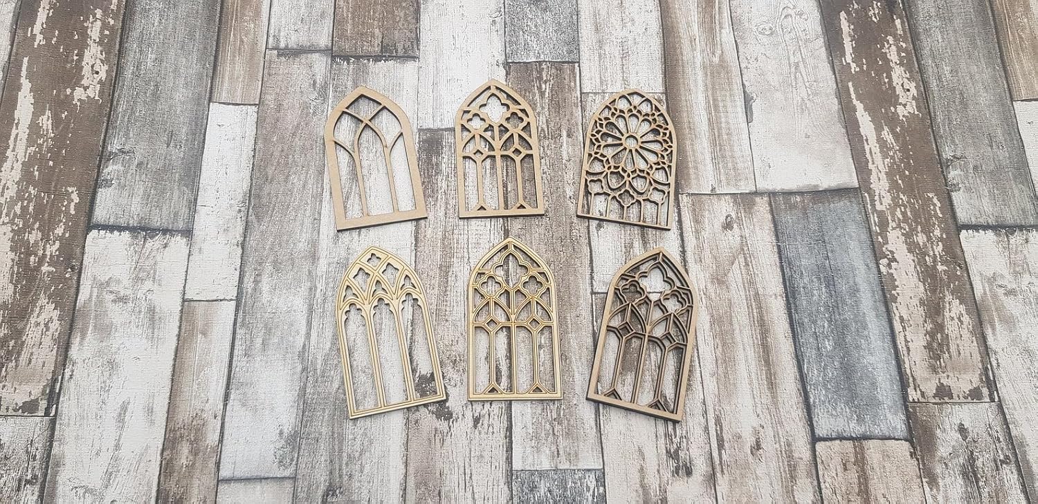 Set of 6 Gothic Cathedral Window Frame Craft Blanks | 4 Inch Wooden Window Shapes