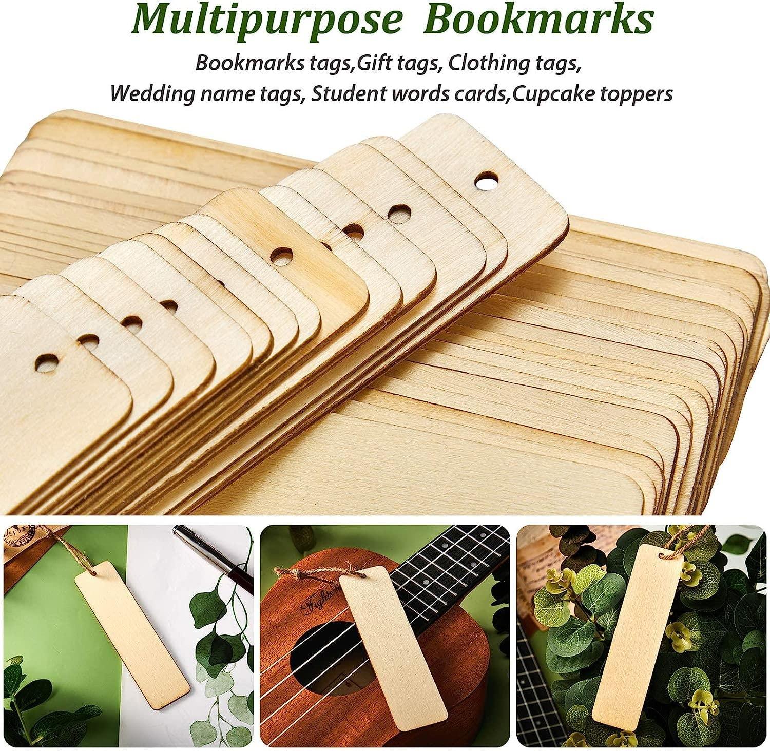 Haoser Pack 20 Wood Blank Bookmarks DIY Wooden Craft Bookmark Unfinished Wood Hanging Tags Rectangle Shape Blank Bookmark, Wooden Tags Crafts for Wedding Decor Handmade Tags Gifts Tags, - Haoser