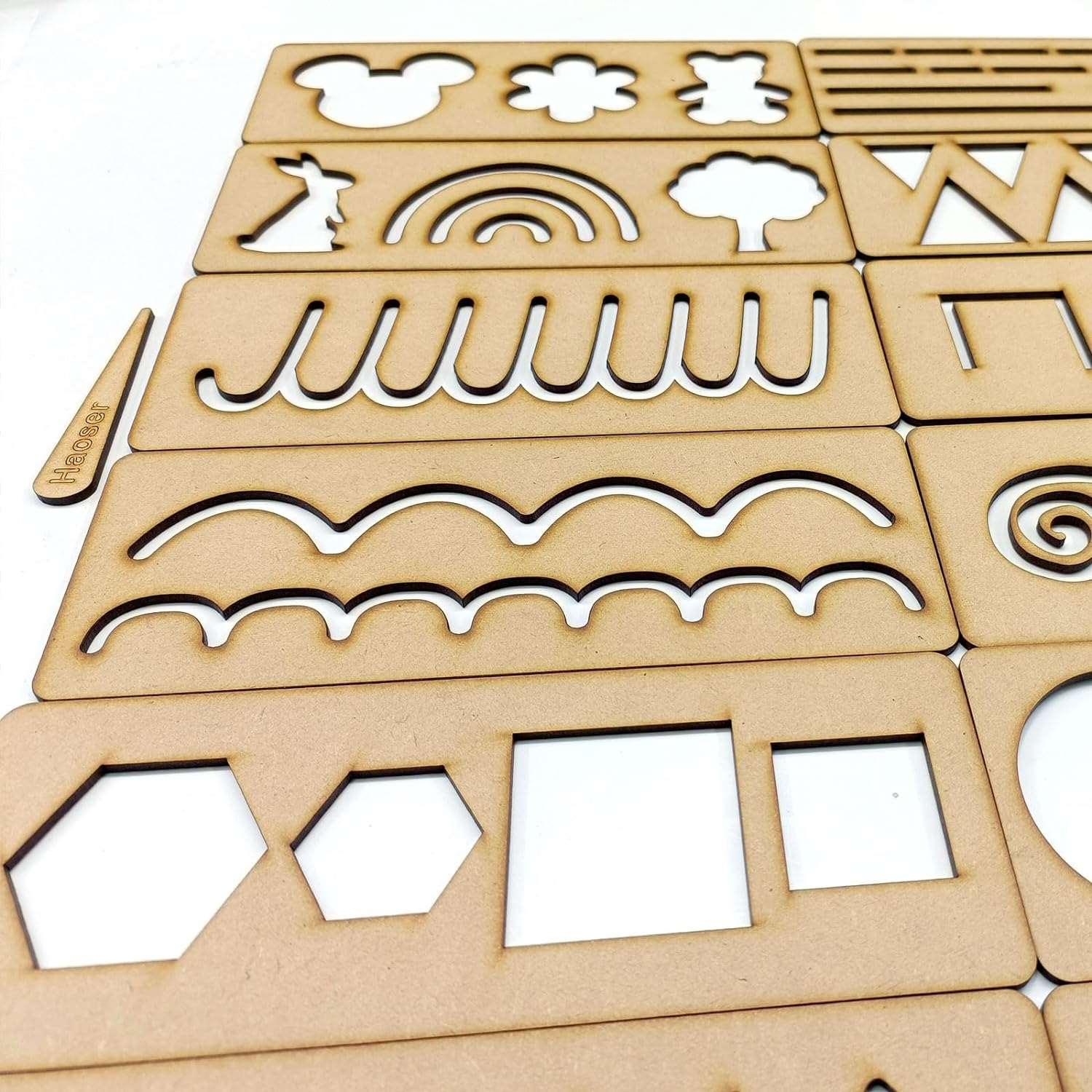 Haoser Wooden Line Tracing Board Prewriting Tracing Tiles a Set of 12 Tracing Tiles Montessori Learning Resources for Pre Writing Skills Development and Motor Skills Enhancement - Haoser