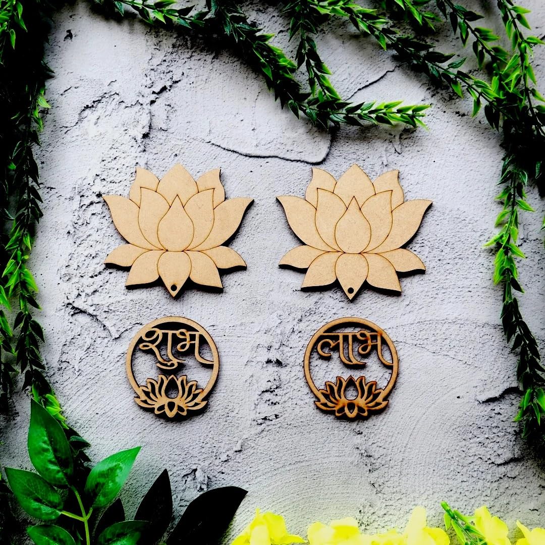 Pair of 6 MDF Hanging Shubh Labh for Diwali Decoration – 2 Layered, 6 Shubh 6 Labh Door Hanging Cutouts for Home Pooja Temple Decor 4x3.15 Inch