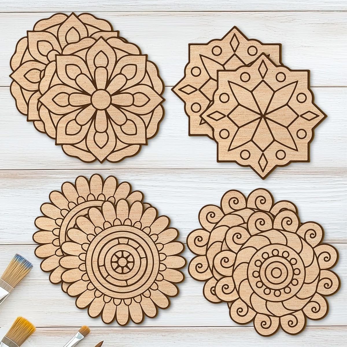 Set of 8 Mandala MDF Wooden Painting Kit | Pre-Marked Mandala Art Boards