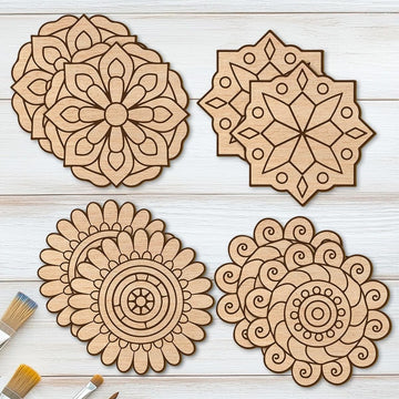 Set of 8 Mandala MDF Wooden Painting Kit | Pre-Marked Mandala Art Boards