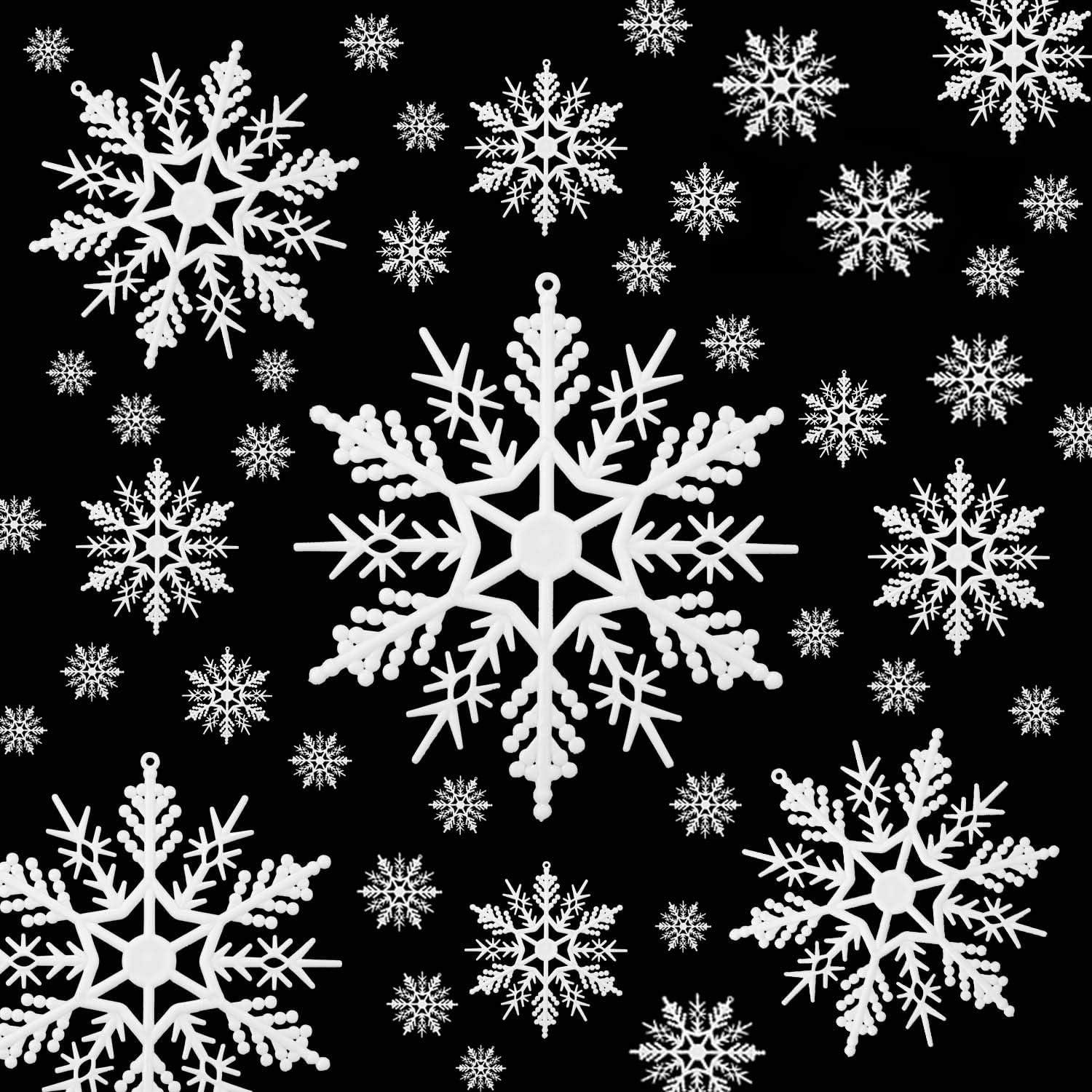 Haoser Christmas Tree Decoration Snowflake Ornaments - 4 Pack White Glitter Snowflake Christmas Hanging Ornaments for Xmas Holiday New Year Winter Wonderland Home Party - Haoser