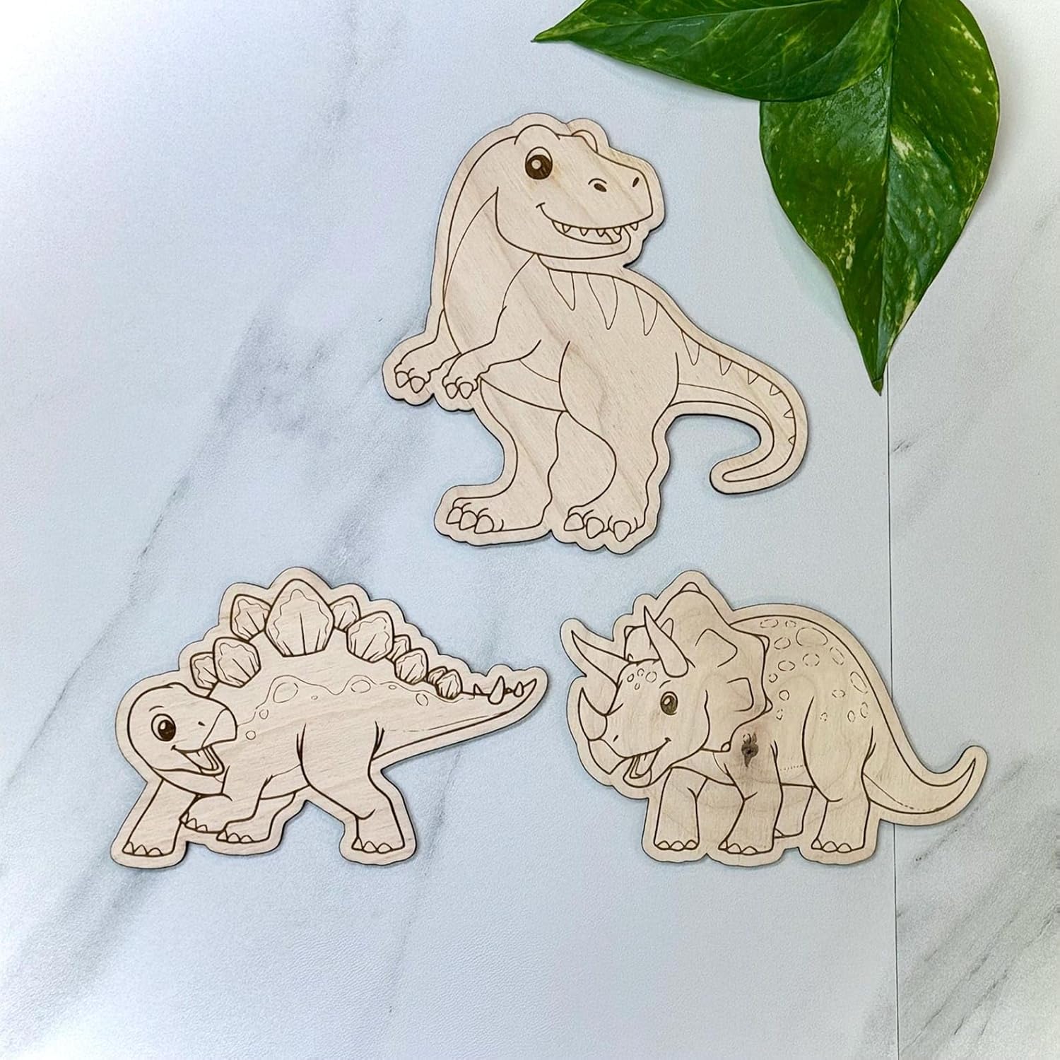3 Pcs DIY Dinosaur Painting Kit for Kids | 5 Inch MDF Wooden Craft Shapes