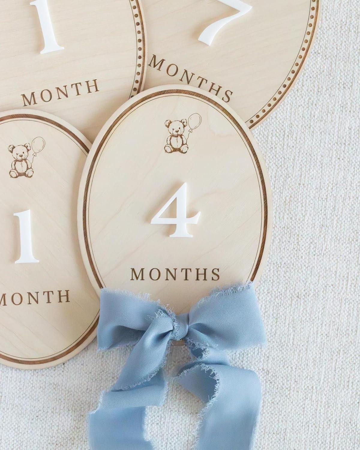 Wooden Baby Milestone Cards Set Teddy Bear Theme | 6 x 4.75 Inch Month Cards for Baby