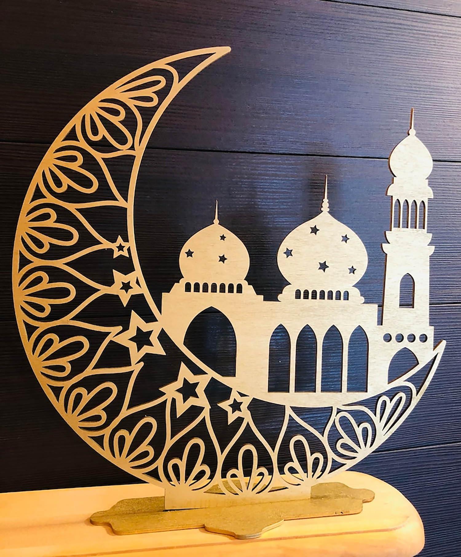Curious Button Beautiful Wooden Masjid Table Decor for Ramadan Gifts, Tabletop Display, Ramadan Decor, Wooden Cutouts, Eid Decoration, MDF Home Decor (25cm) - Haoser