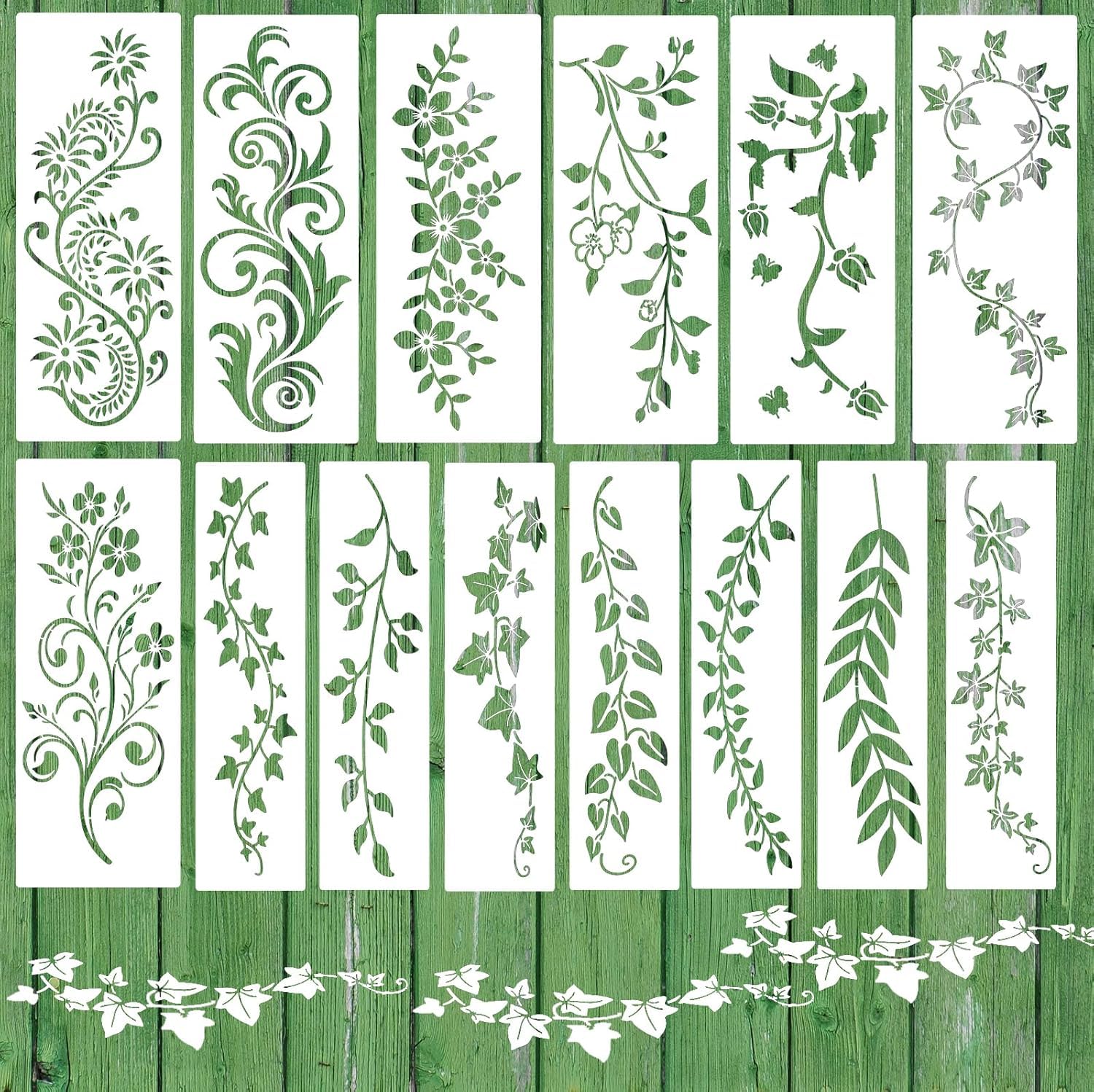 14 Pcs Leaf Stencil Set for Painting – Reusable Plastic Floral & Leaves Templates for Canvas