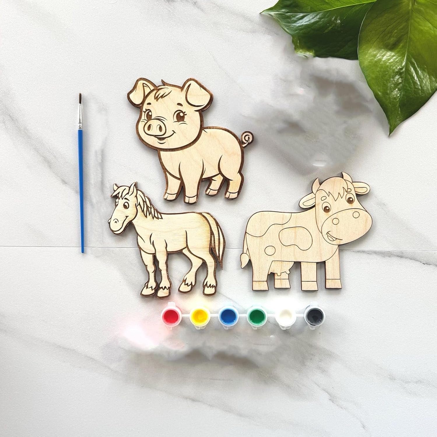 3 Pcs DIY Farm Animal Painting Kit for Kids | 5 Inch MDF Wooden Craft Shapes | Art & Craft Kit