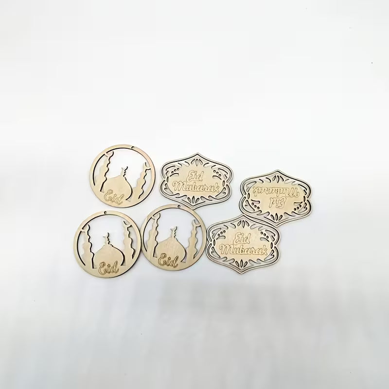 Pack of 10 Wooden Ramadan Mubarak Decorations | Pine MDF Crescent & Floral Pattern Cutouts | Traditional Eid Festival Home Decor & Religious Art Crafts | 5 Pcs Each Design | 3.11 Inch