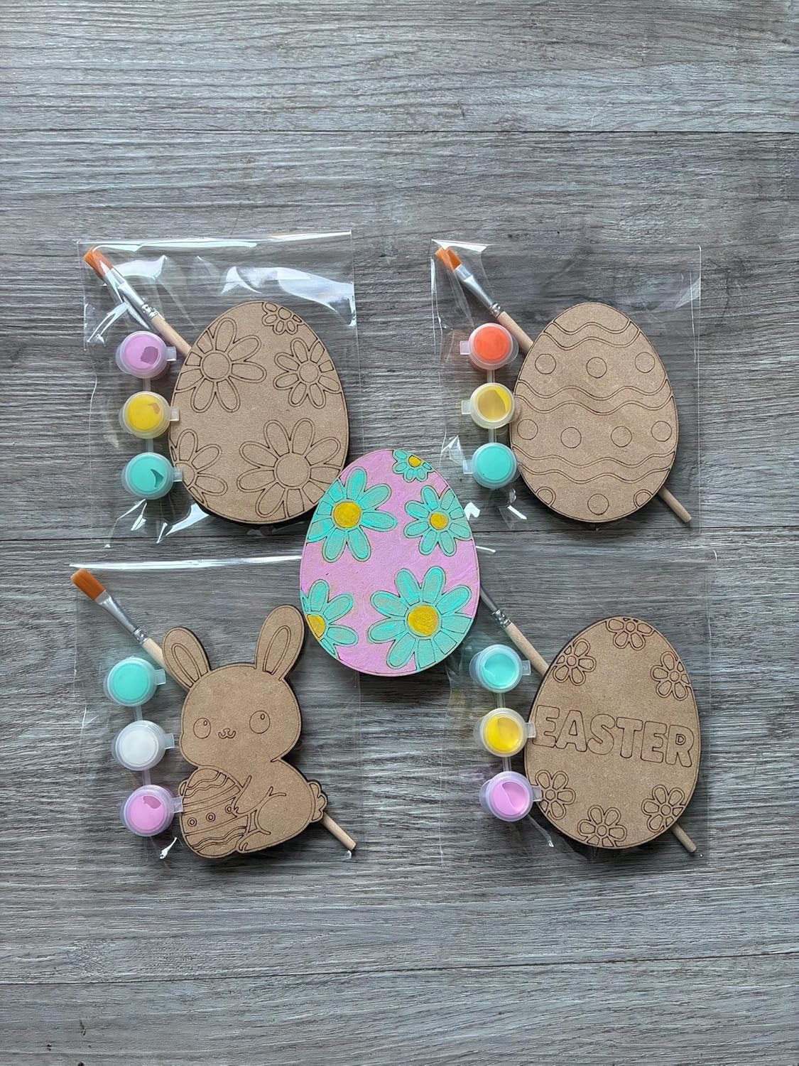 Pack of 8 Wooden Easter Paint Kit | 4 Inch MDF Eggs & Bunny DIY Craft Set