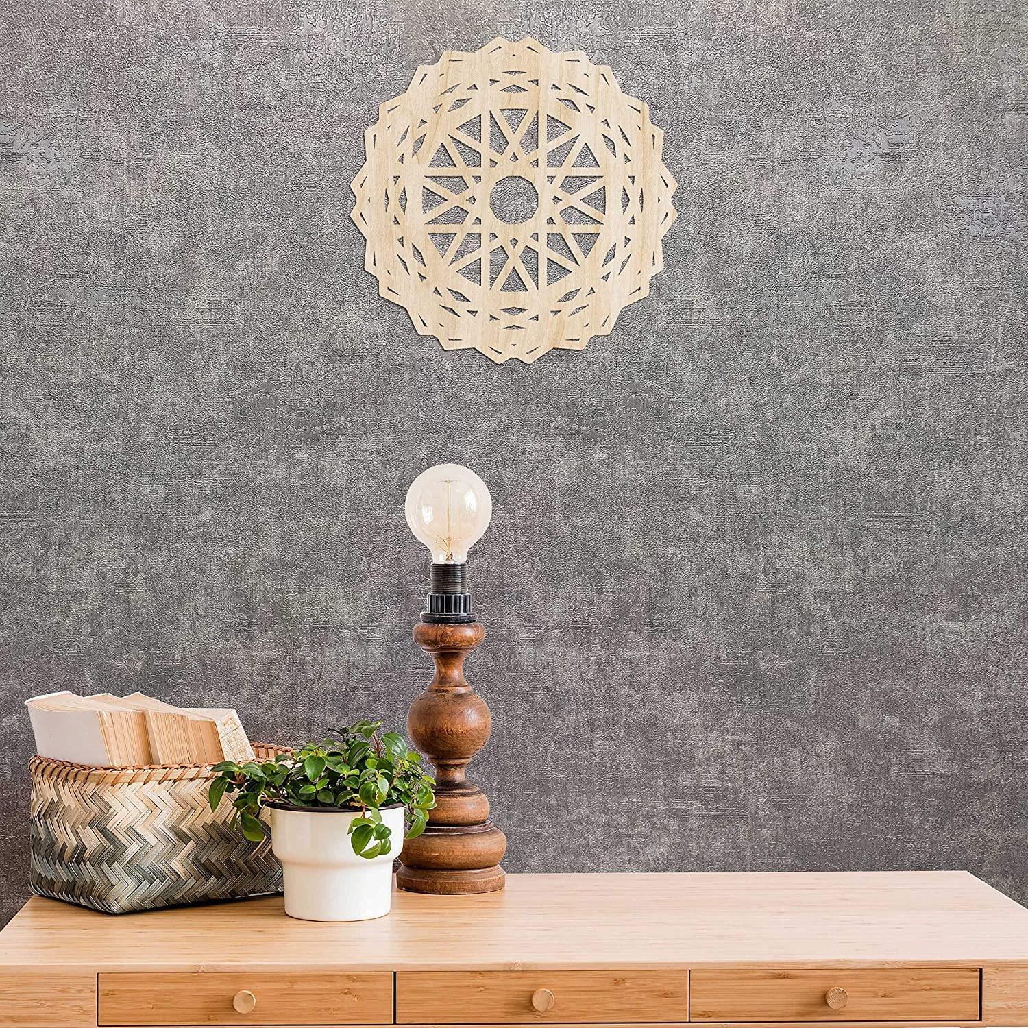 Haoser Mandala Wooden Wall Art, Traditional Star Ornament Polygonal Details, Birch Wood Plywood Rustic Wall Art Accent for Hallway Bedroom Living Room Cafes and Offices (Mandala Design-7_30CM) - Haoser