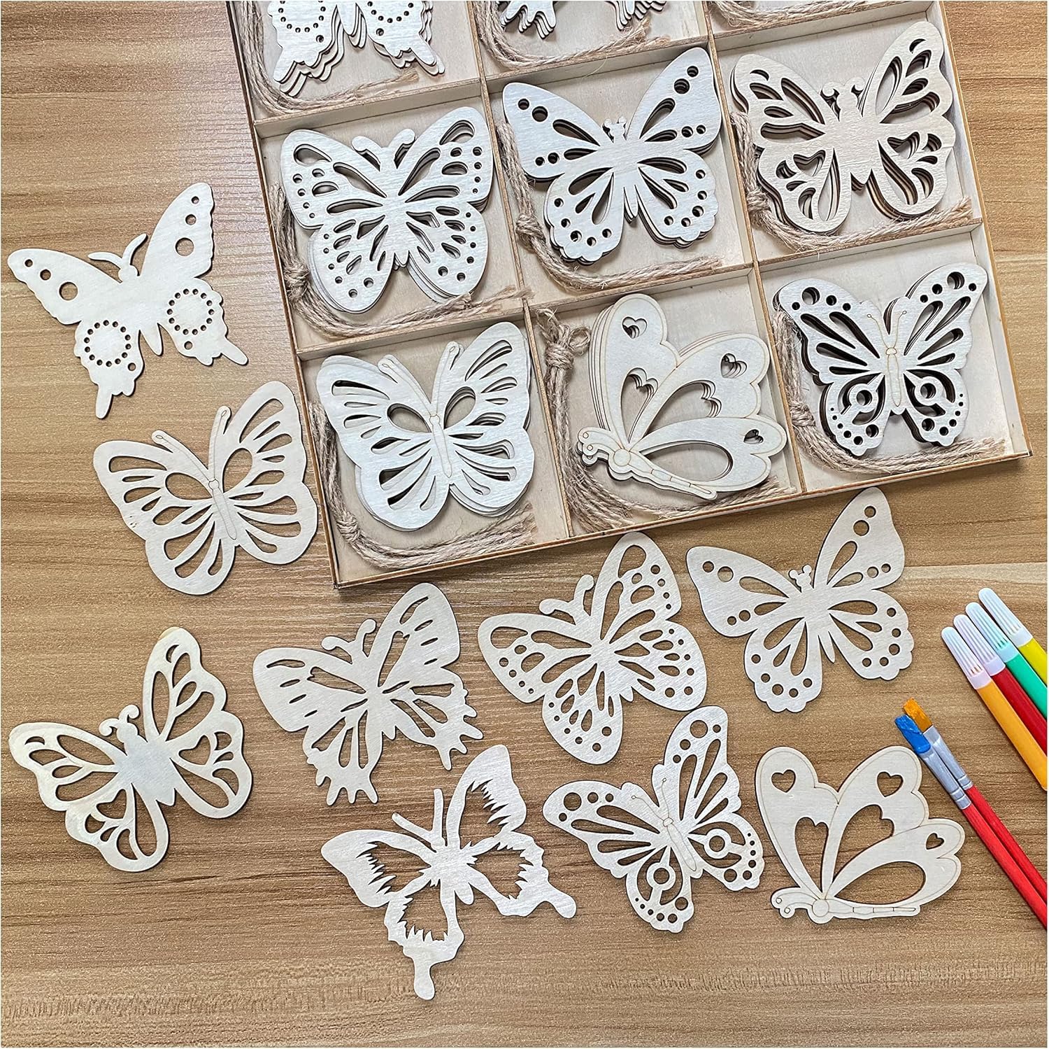 27 Pcs Wooden Butterfly Cutouts for DIY Crafts Unfinished MDF Butterfly Shapes, 3.5 Inch Kids Art Projects