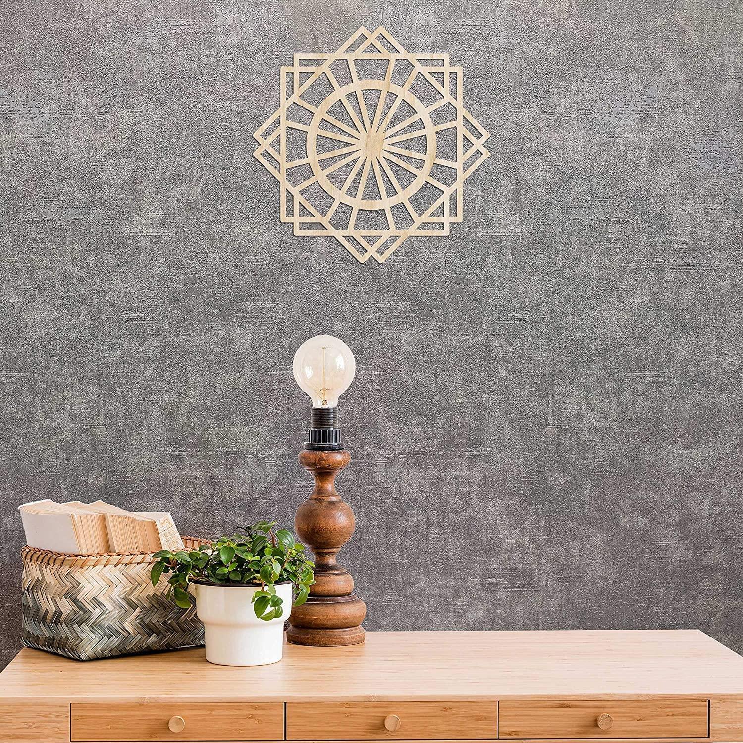Haoser Mandala Wooden Wall Art, Traditional Star Ornament Polygonal Details, Birch Wood Plywood Rustic Wall Art Accent for Hallway Bedroom Living Room Cafes and Offices (Mandala Design-9_30CM) - Haoser