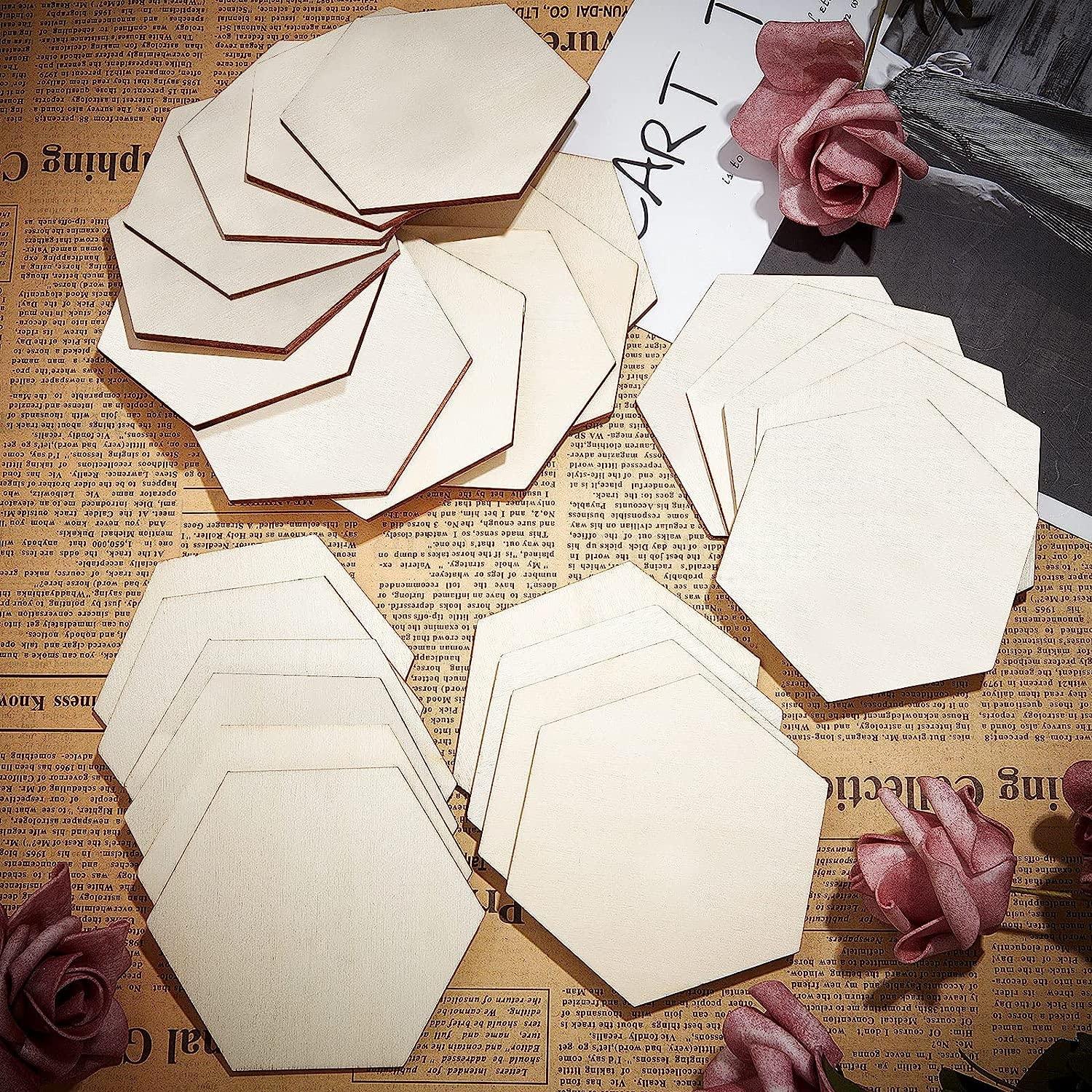 Haoser 15 Pack Unfinished Wooden Hexagon Pieces for DIY Crafts, 3 Inch Cutouts for Wood Burning, Painting, Wall Decorations - Haoser